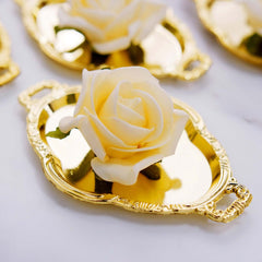 12-Pack Display Trays Party Favor Baroque Oval Design Gold - Mini Serving Platters for Sweets and Desserts 4.5"