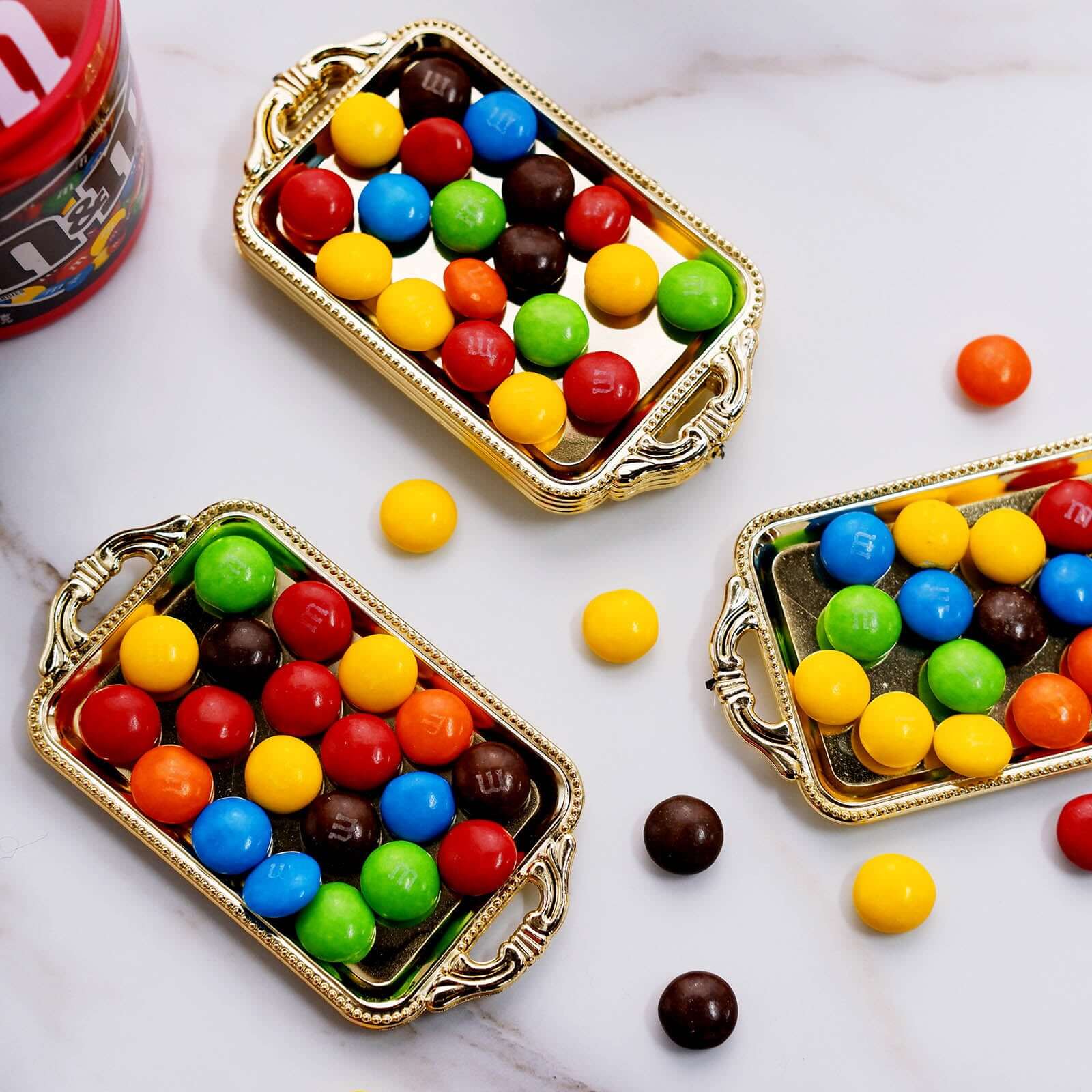 12-Pack Display Trays Party Favor Rectangular Design Gold - Mini Serving Platters for Candy and Desserts 4"