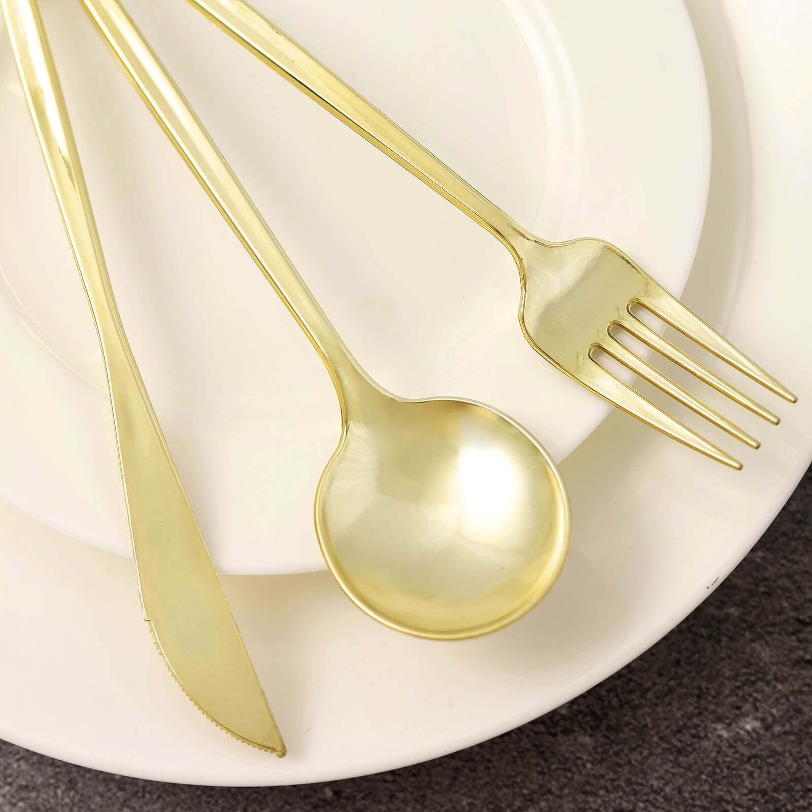 24-Pack Plastic Flatware Set with Sleek Modern Design Gold - Premium Disposable Silverware 8"