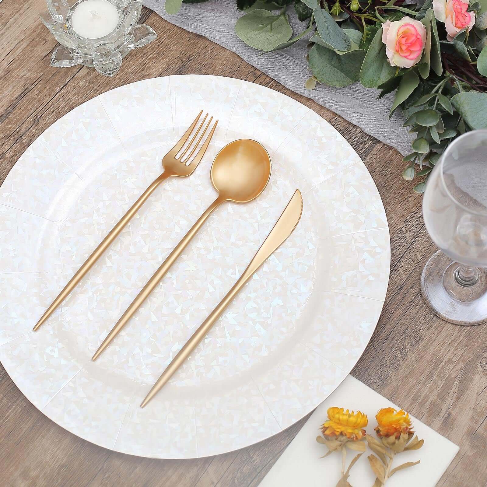 50-Pack Plastic Utensil Set Gold - Premium Disposable Heavy Duty Sleek Flatware