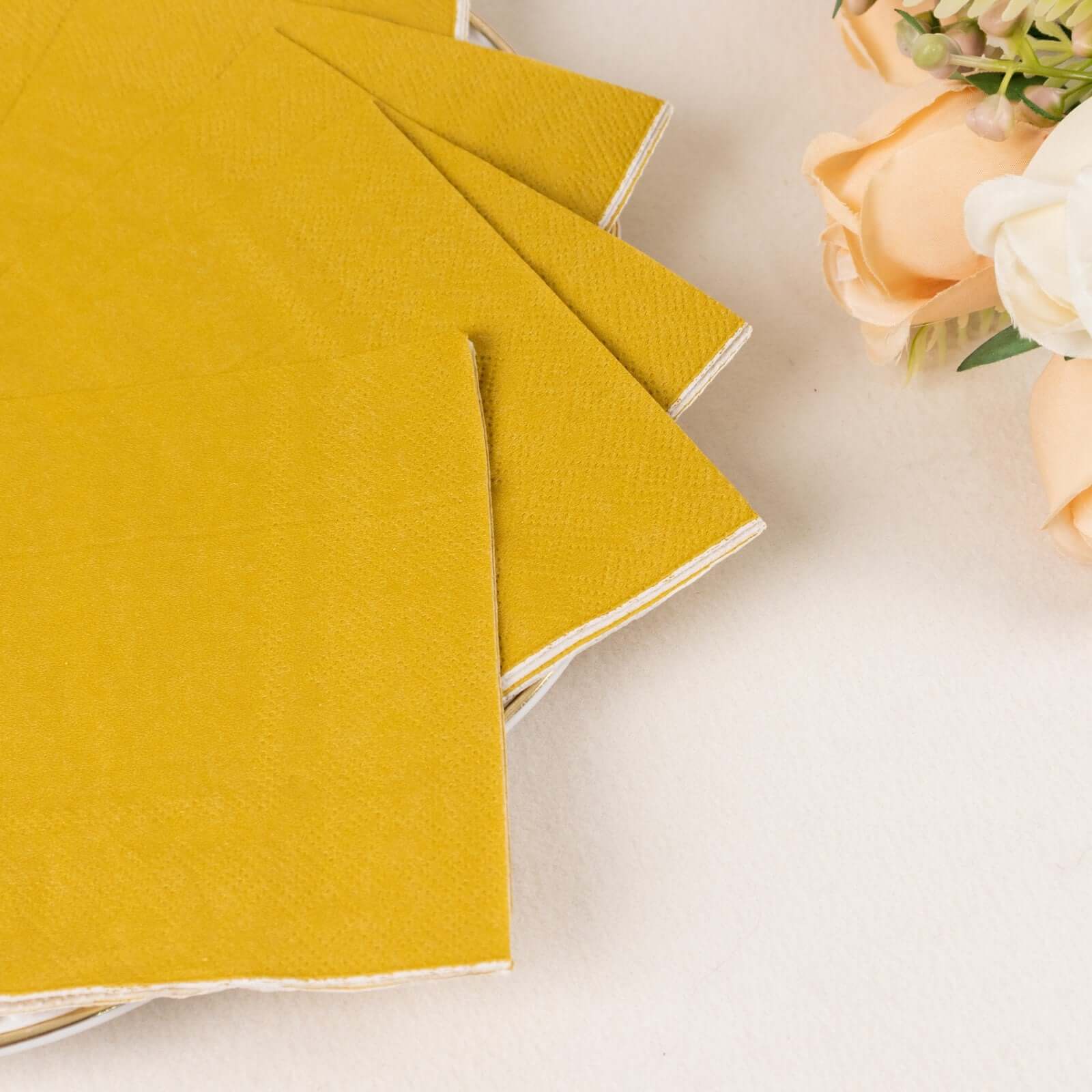 50-Pack Paper Beverage Napkins Gold - 2 Ply Disposable Soft 18GSM Cocktail Napkins for Events 5"x5"