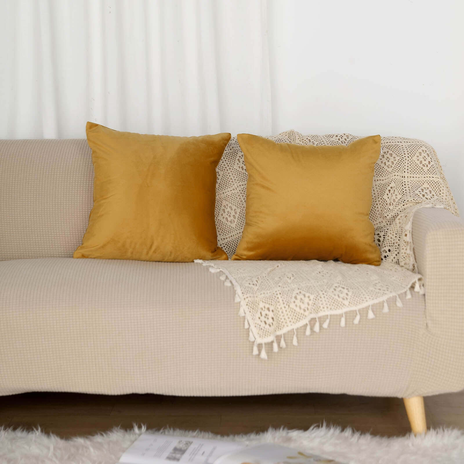 2 Pack 18" Gold Soft Velvet Square Throw Pillow Cover