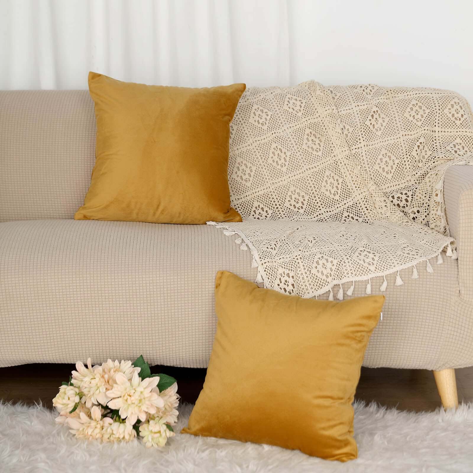 2 Pack 18" Gold Soft Velvet Square Throw Pillow Cover