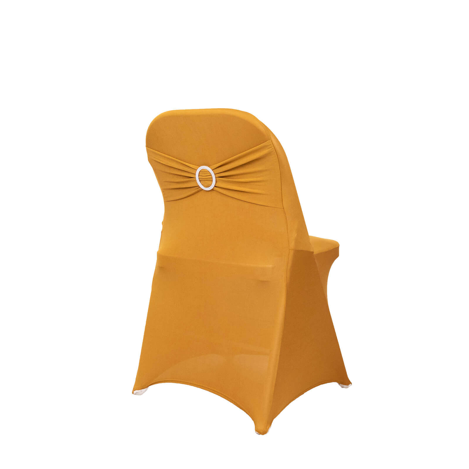 Stretch Spandex Chair Cover Gold for Folding Chairs - Enhanced Style & Secure Fit Slipcover with Stunning Silver Rhinestone Buckled Sash Band
