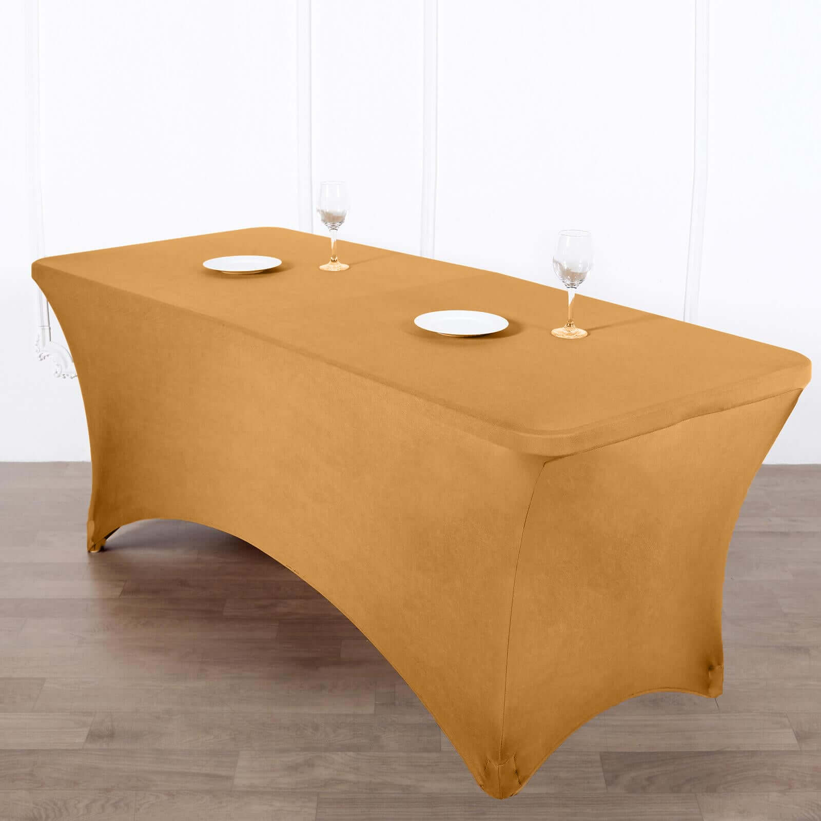 Stretch Spandex 96"x30" Rectangle Table Cover Gold - Durable Form-Fitting Tablecloth for Events & Presentations
