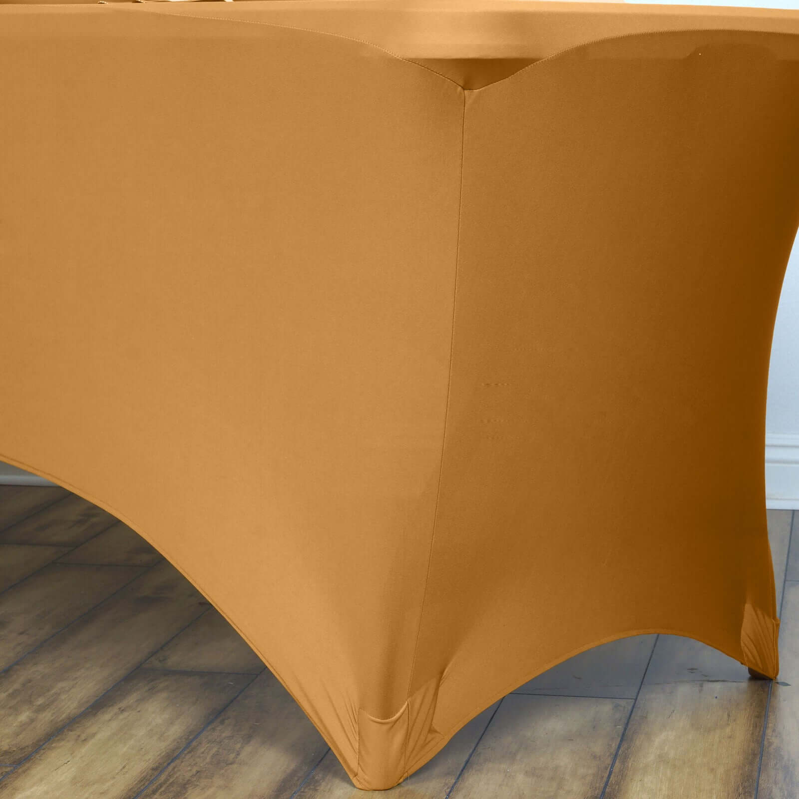 Stretch Spandex 6ft Rectangle Tablecloth Gold - Durable Form-Fitting Table Cover for Events & Presentations