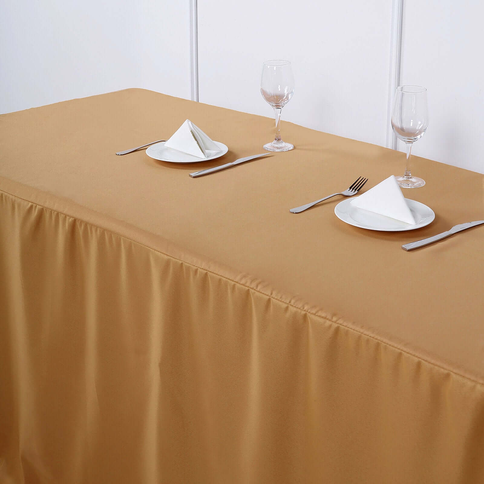 Fitted Polyester 96"x30" Rectangle Tablecloth Gold - Durable and Easy to Maintain Table Cover for Events for Trade Shows, Catering & Events