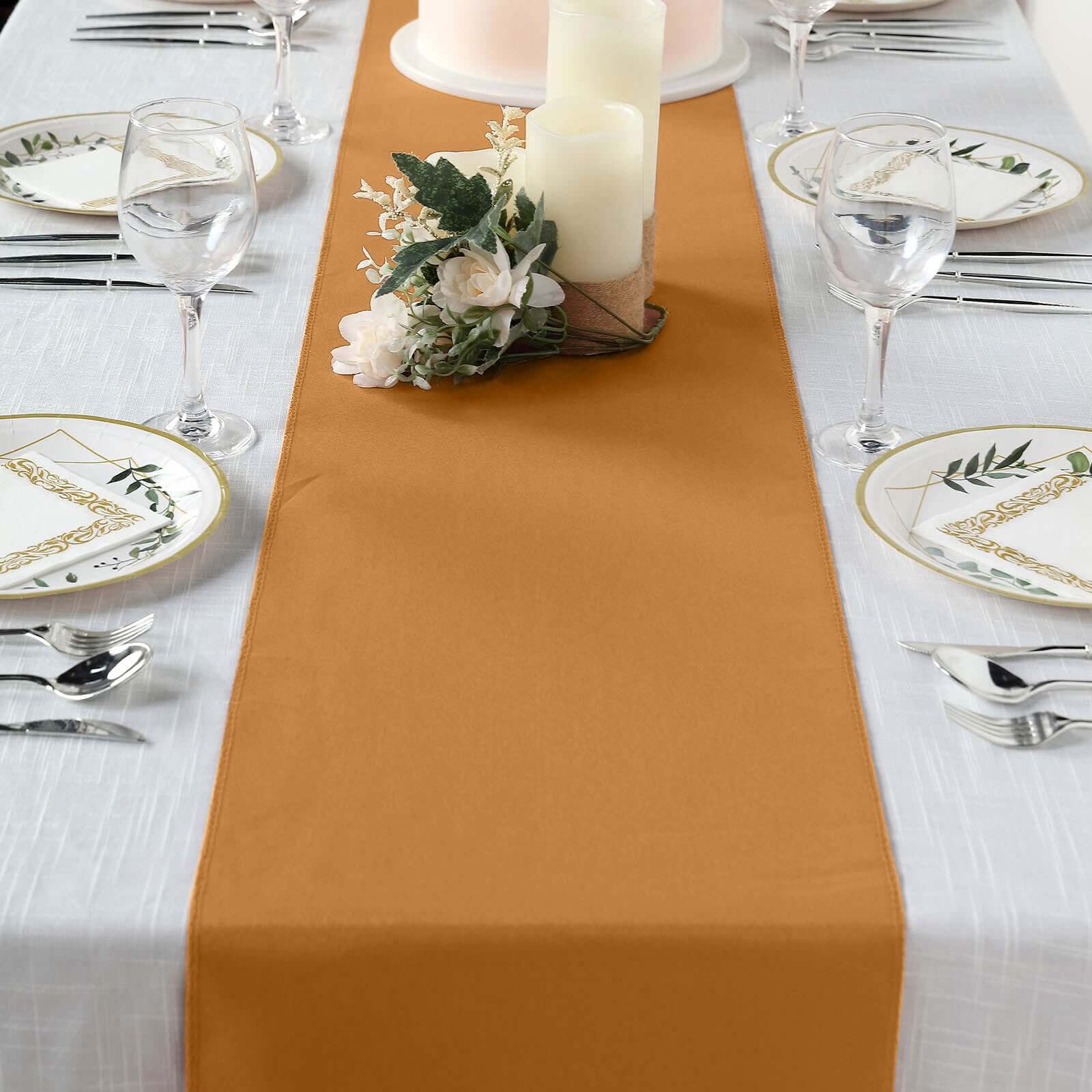 Polyester 12"x108" Table Runner Gold - Durable & Wrinkle-Resistant Table Decor for All Occasions