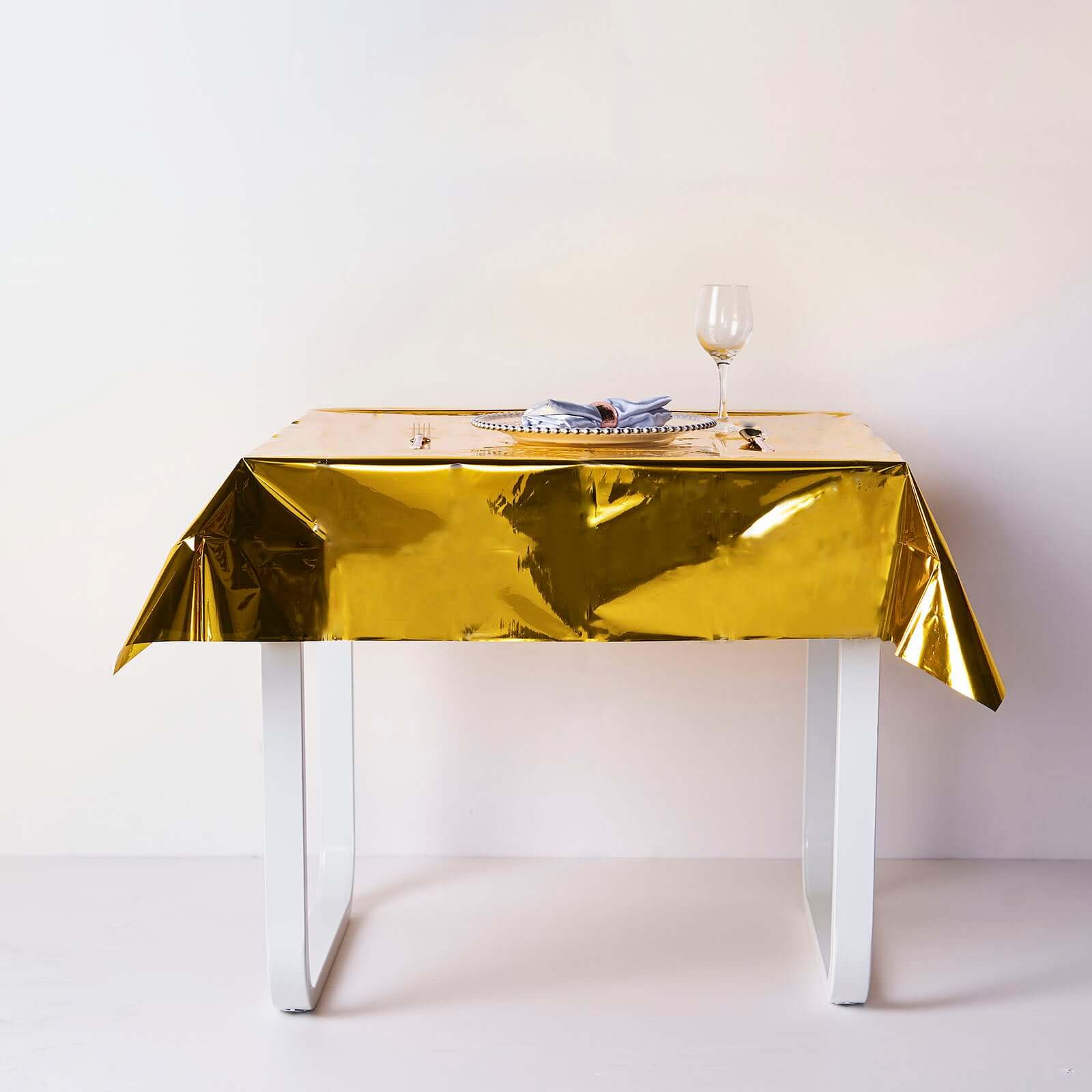 50"x50" Gold Metallic Foil Square Tablecloth, Disposable Table Cover