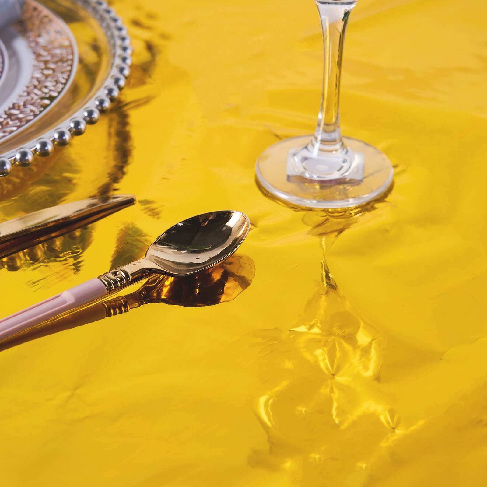 40"x90" Gold Metallic Foil Rectangle Tablecloth, Disposable Table Cover