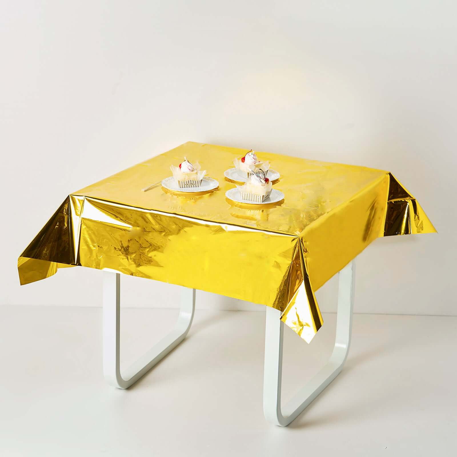 50"x50" Gold Metallic Foil Square Tablecloth, Disposable Table Cover