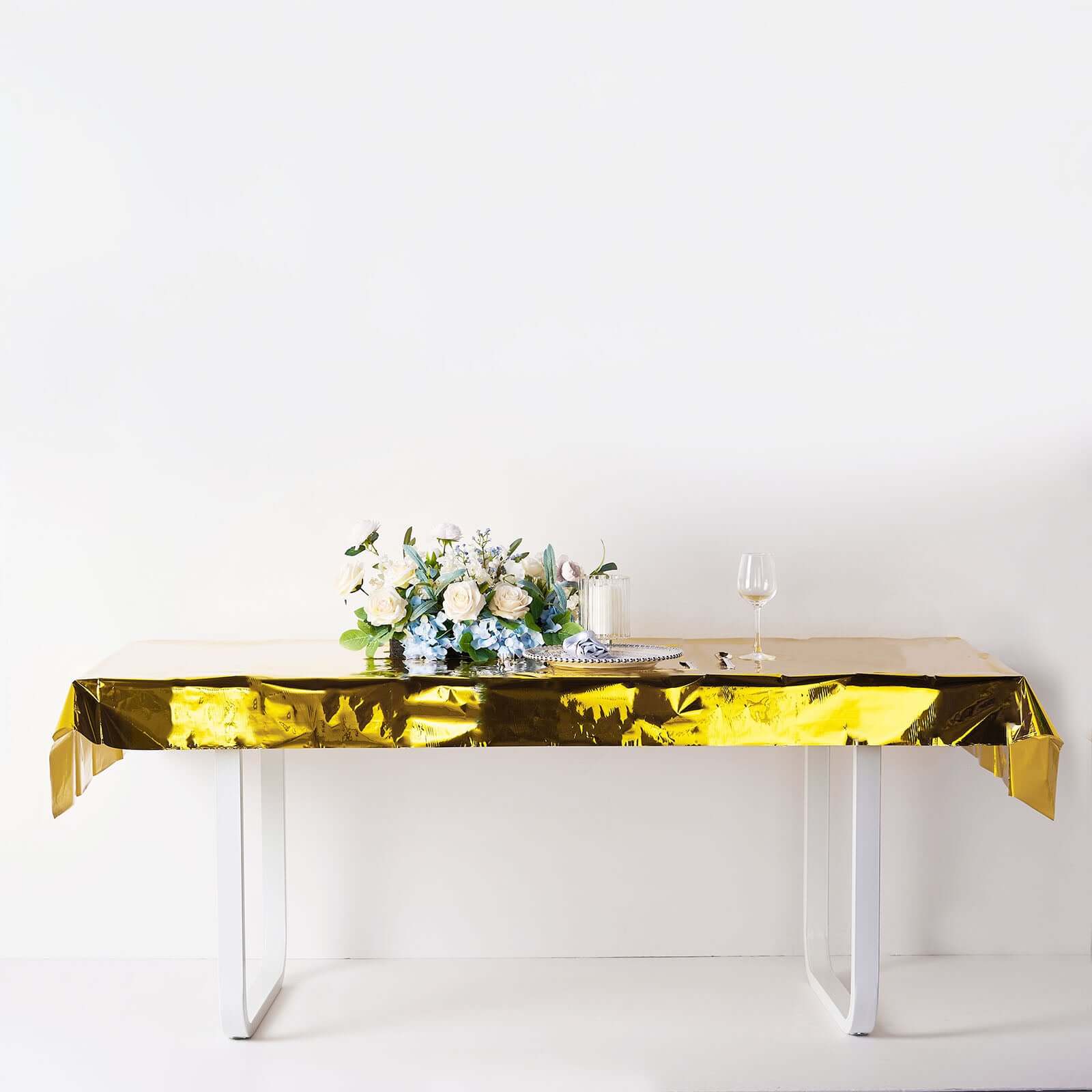 40"x90" Gold Metallic Foil Rectangle Tablecloth, Disposable Table Cover