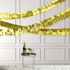 16ft Metallic Gold Foil Tassel Fringe Backdrop Banner, Tinsel Garland Decor