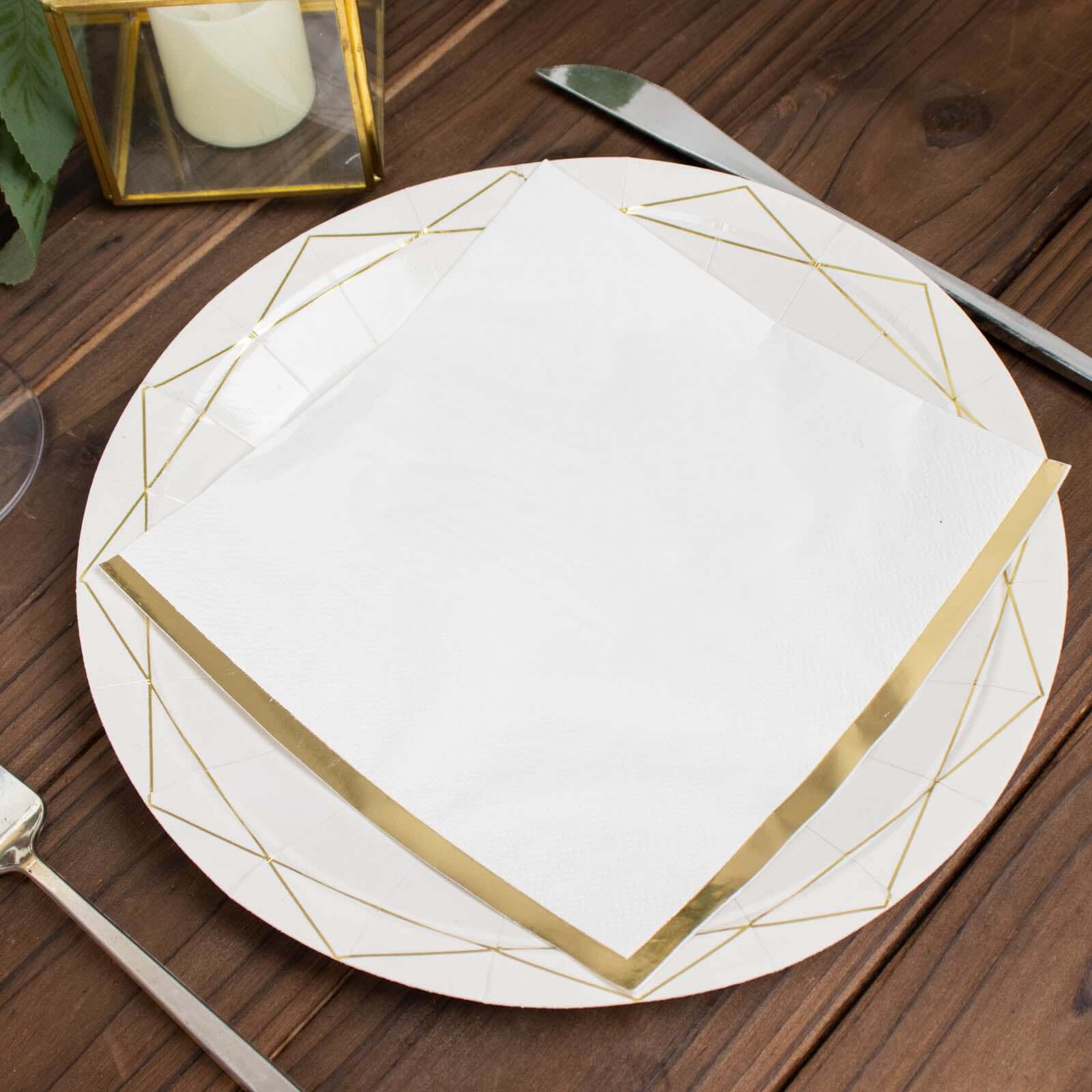 50-Pack Paper Beverage Napkins with Gold Foil Edge White - Disposable 2 Ply Cocktail Napkins for Events 6.5"x6.5"