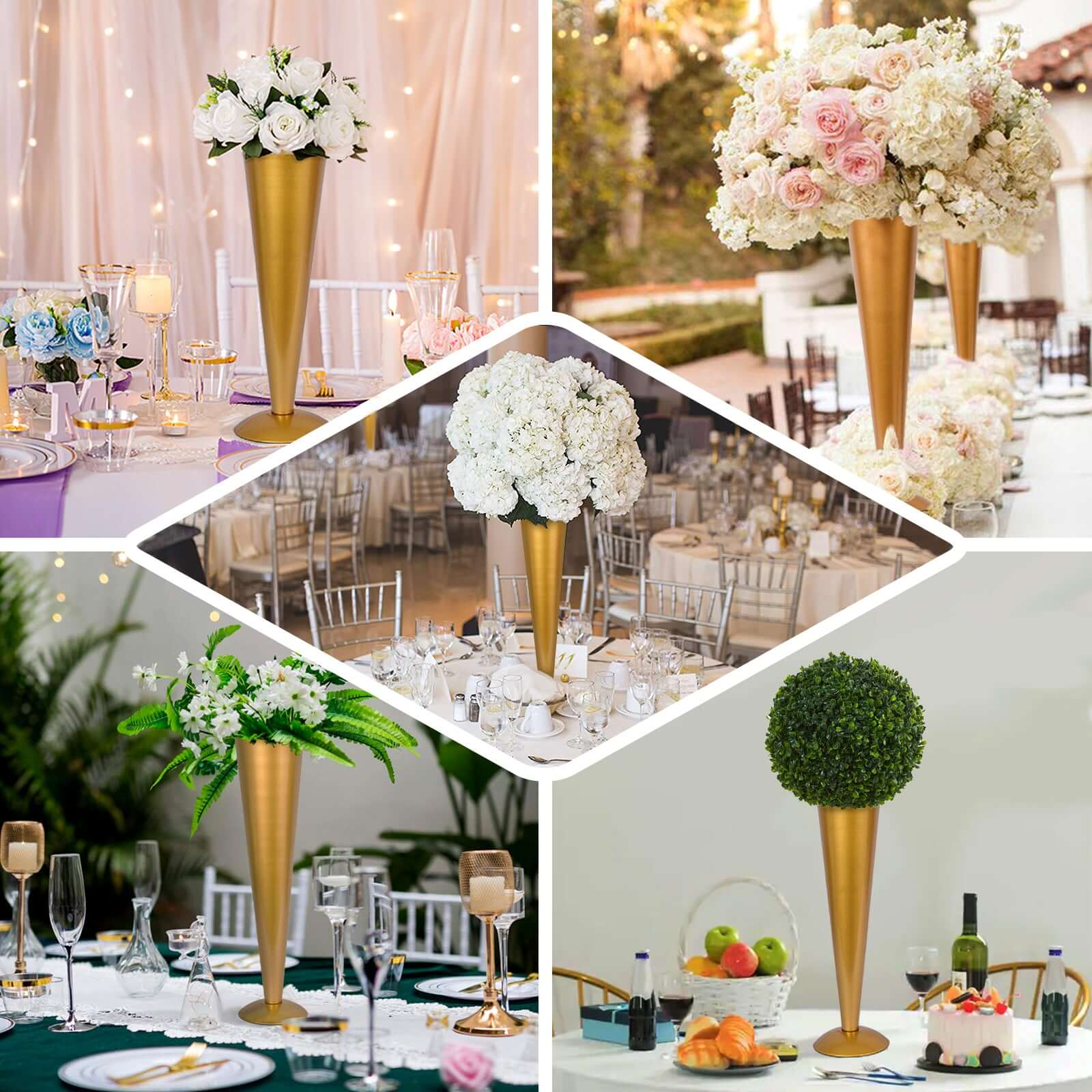 Metal Trumpet Vase Brushed Gold - Durable Design for Stylish Wedding Decor 28"