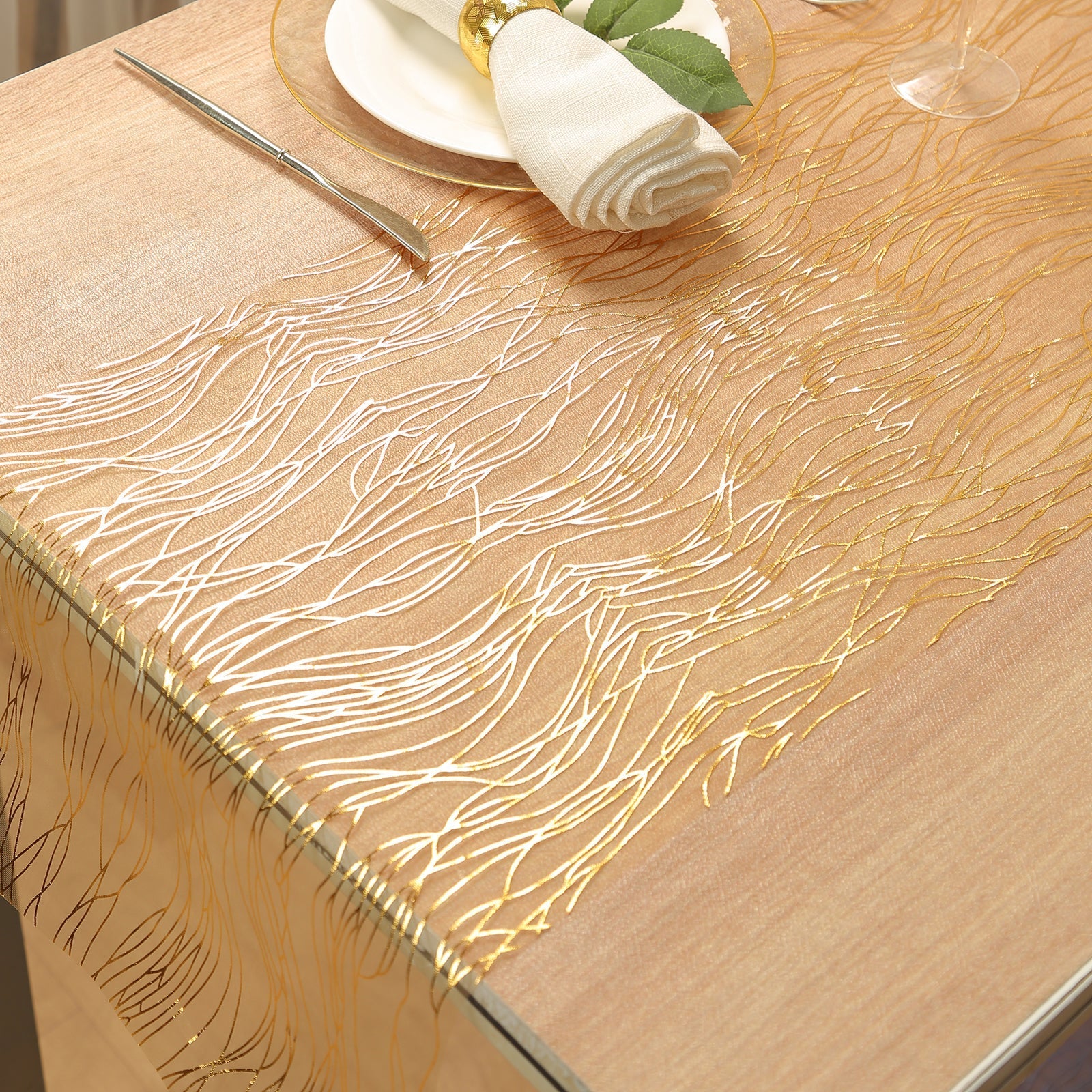 5 Pack Organza 12"x108" Table Runners Gold - Gold Wave Design