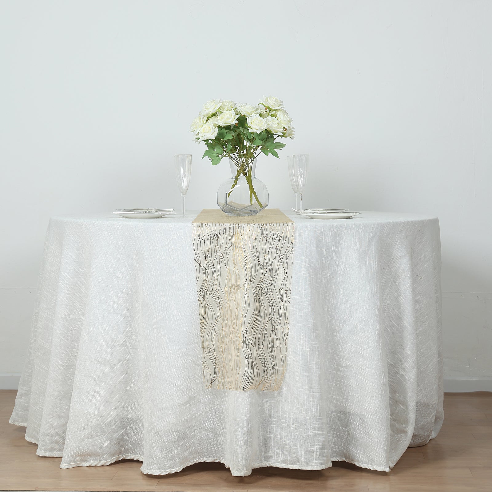 5 Pack Organza 12"x108" Table Runners Gold - Gold Wave Design