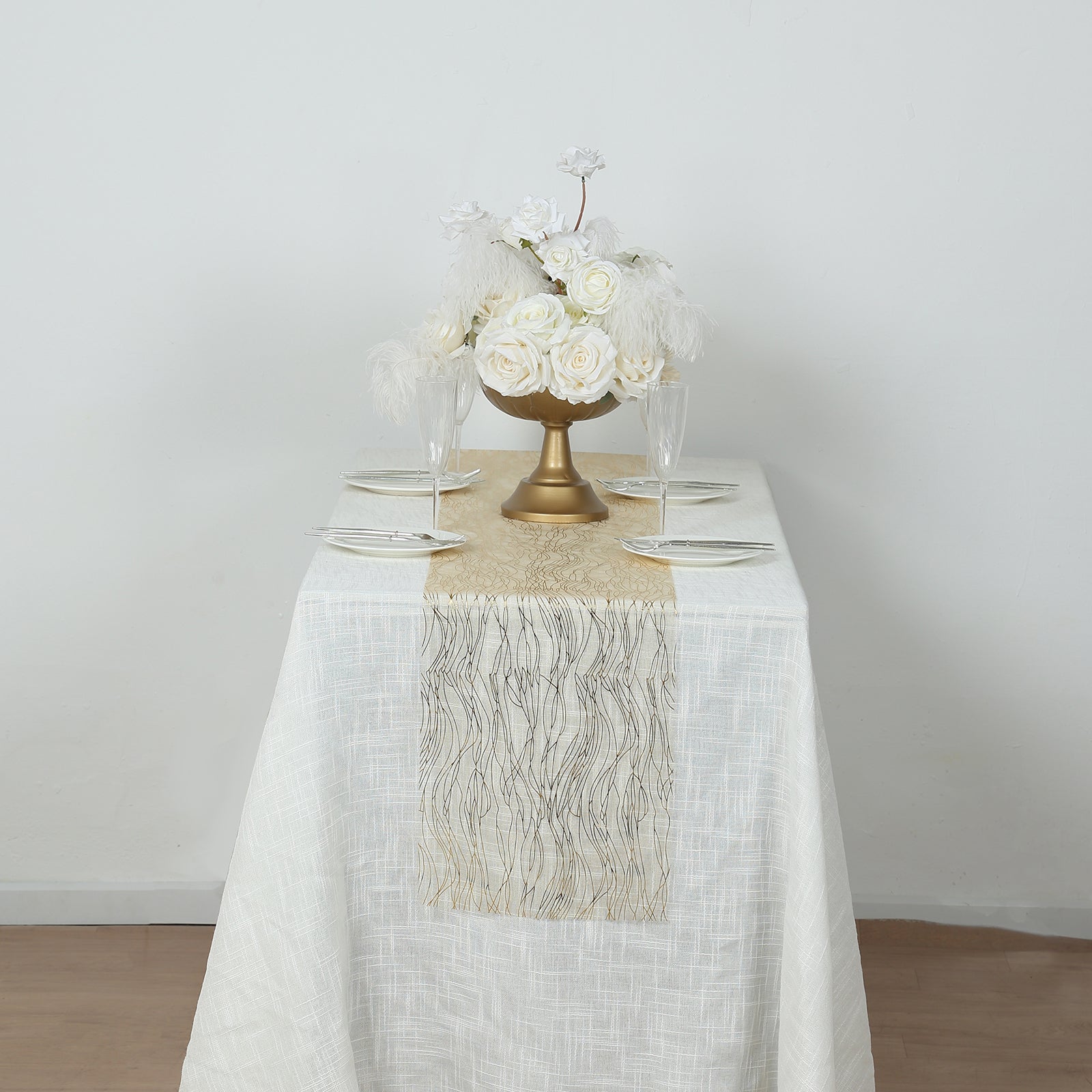 5 Pack Organza 12"x108" Table Runners Gold - Gold Wave Design