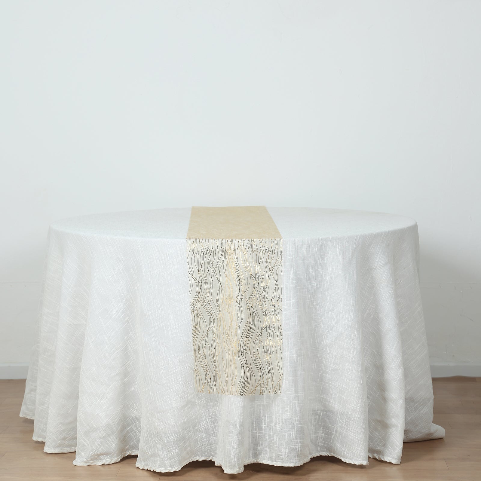 5 Pack Organza 12"x108" Table Runners Gold - Gold Wave Design