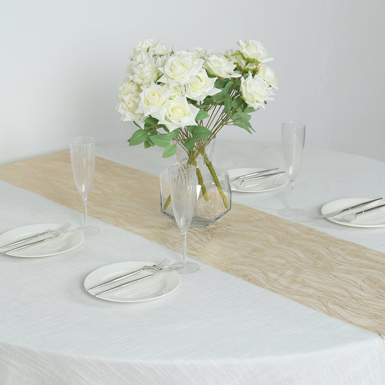 5 Pack Organza 12"x108" Table Runners Gold - Gold Wave Design