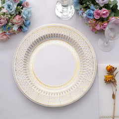 25-Pack Disposable Round Charger Plates in White/Gold Vintage Style - 350GSM Durable Paper Chargers for Events 13"