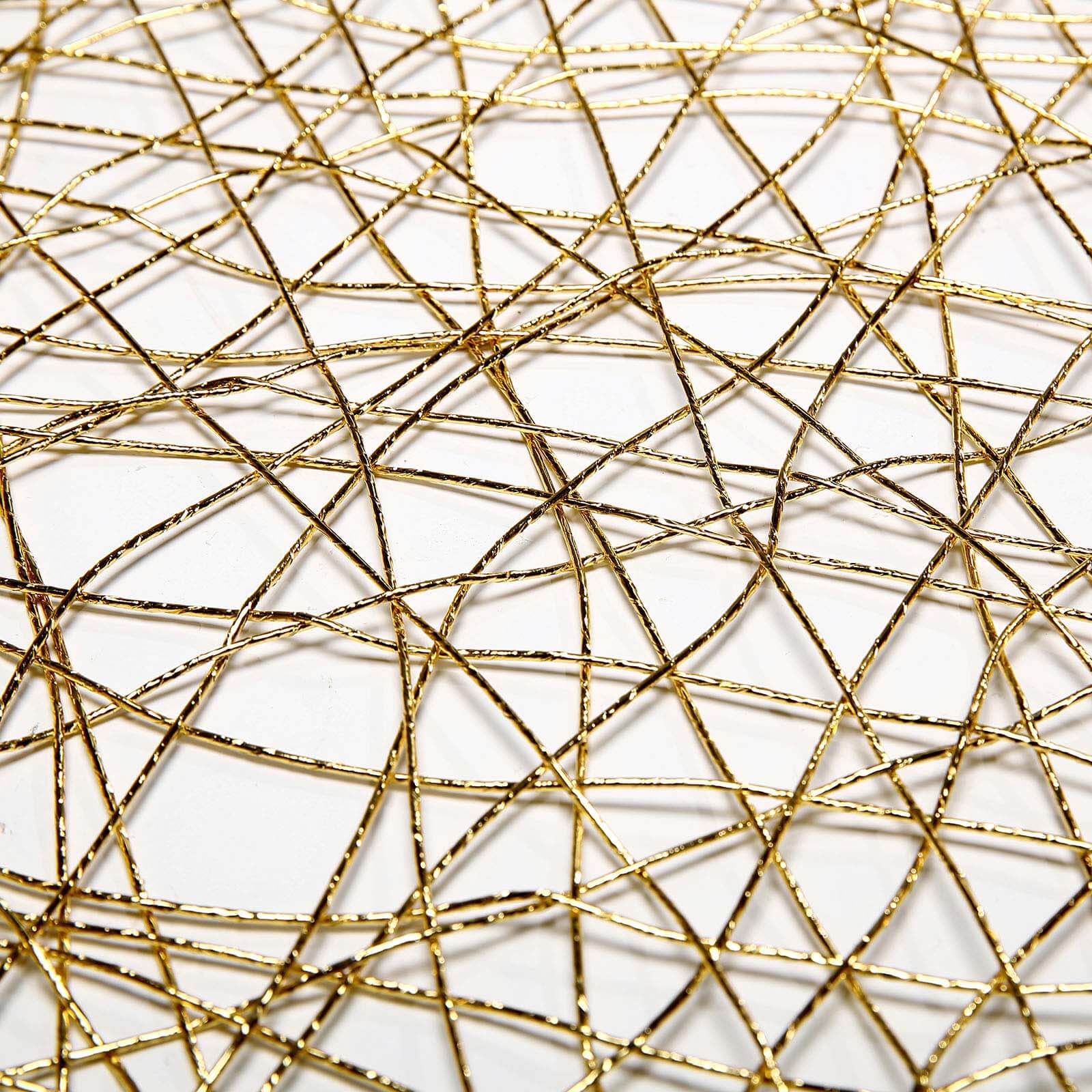 16"x72" Gold Wire Nest Table Runner, Metallic String Woven Runner