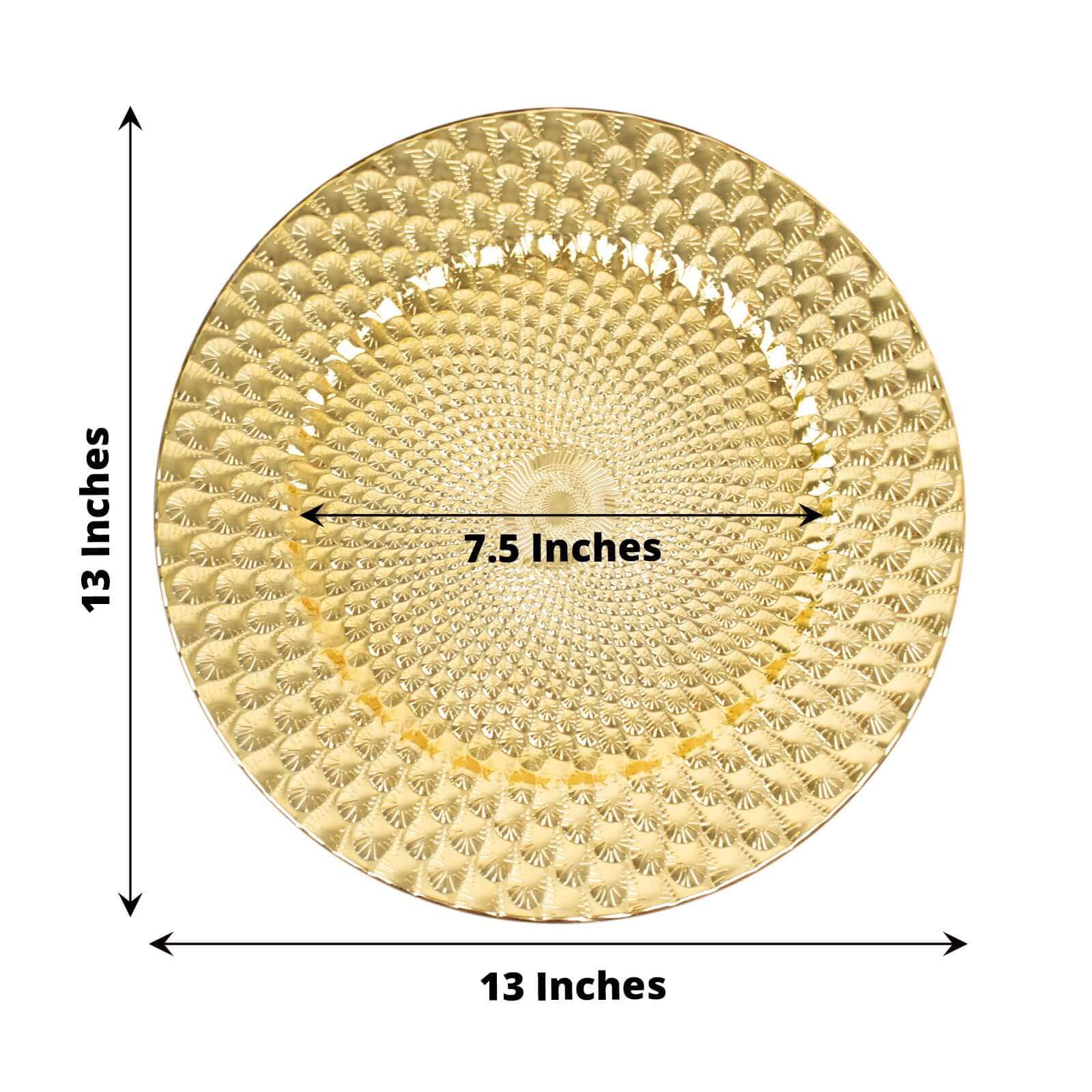 6-Pack Plastic Round Charger Plates 13" in Gold with Peacock Pattern, Exquisite Decorative Dinner Party Charger Tableware
