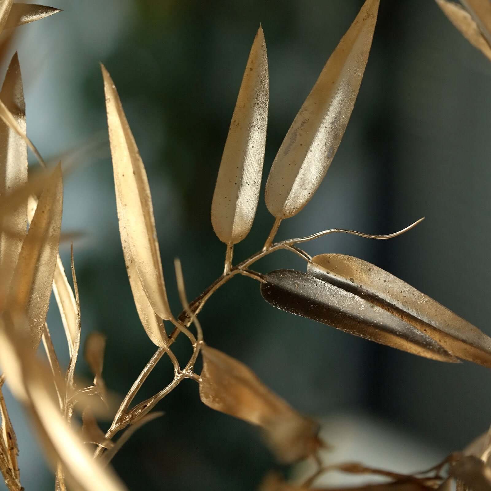 2-Pack Artificial Metallic Bamboo Leaf Branches Gold - Shiny Faux Plant Stems Vase Filler Floral Arrangement Centerpiece Decor 33"