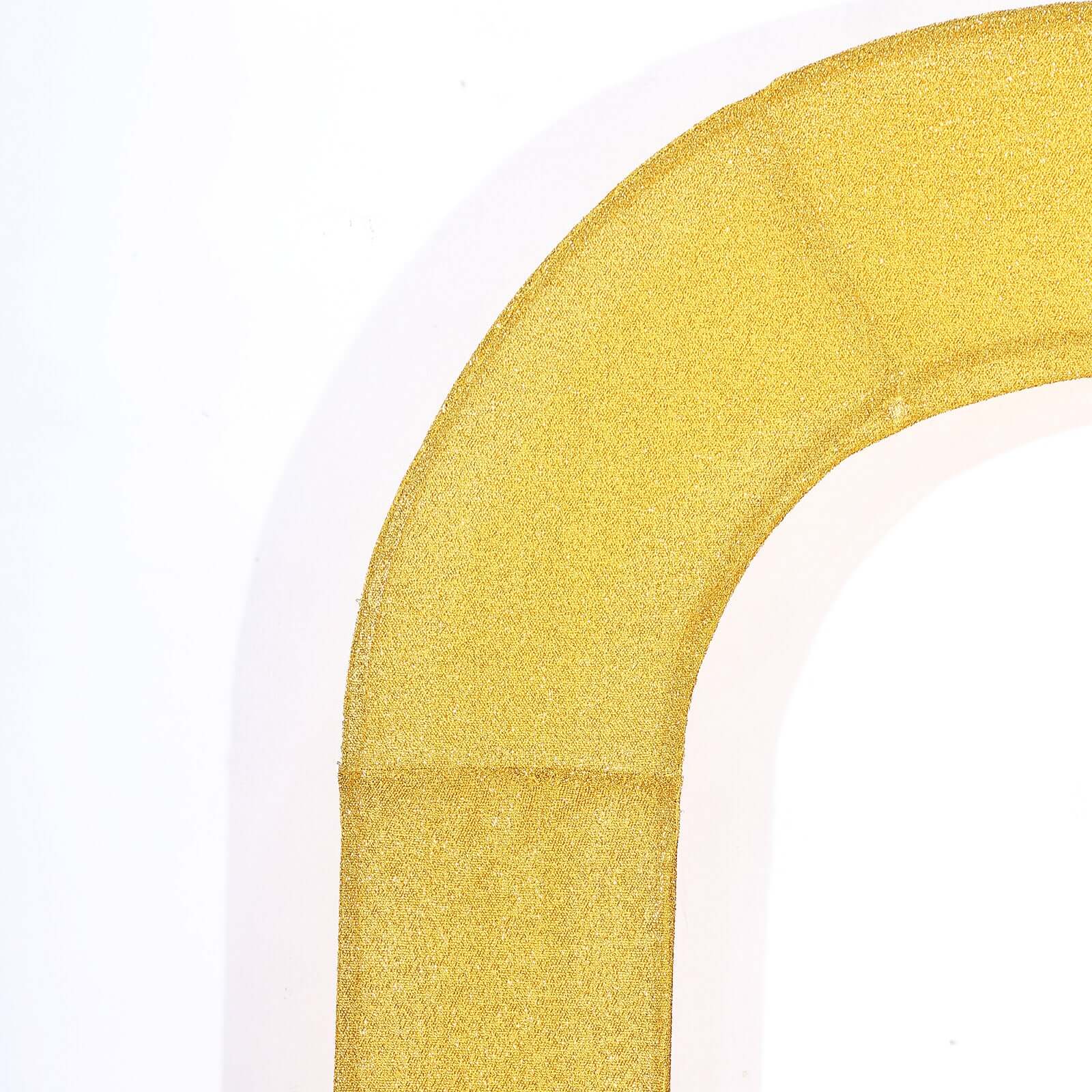 8ft Gold Spandex Fitted U-Shaped Wedding Arch Cover With Shimmer Tinsel Finish, Double-Sided Open Arch Backdrop Slipcover