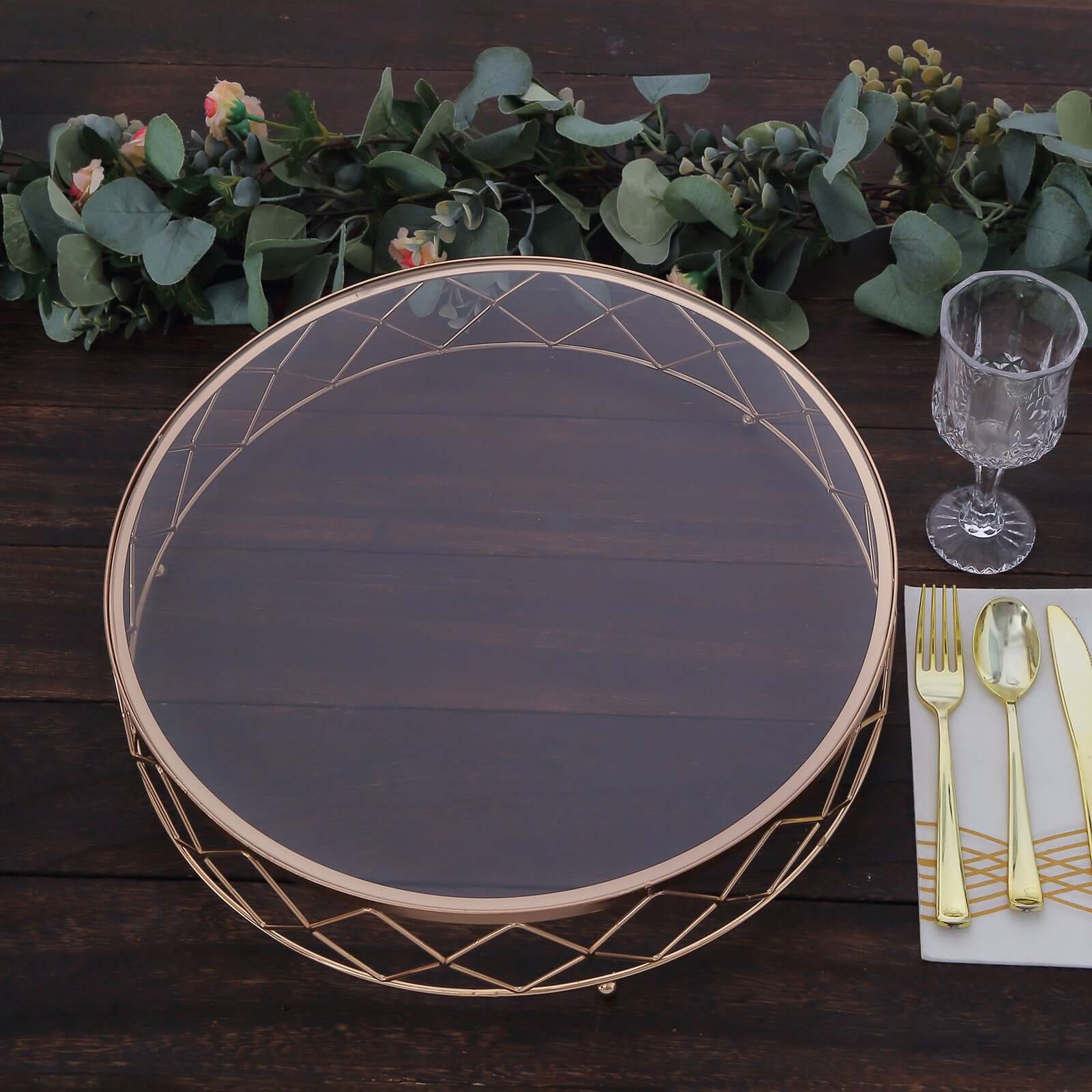 Metal Cake Stand Geometric Diamond Cut Design Gold with Glass Top - Dessert Display Riser 14"