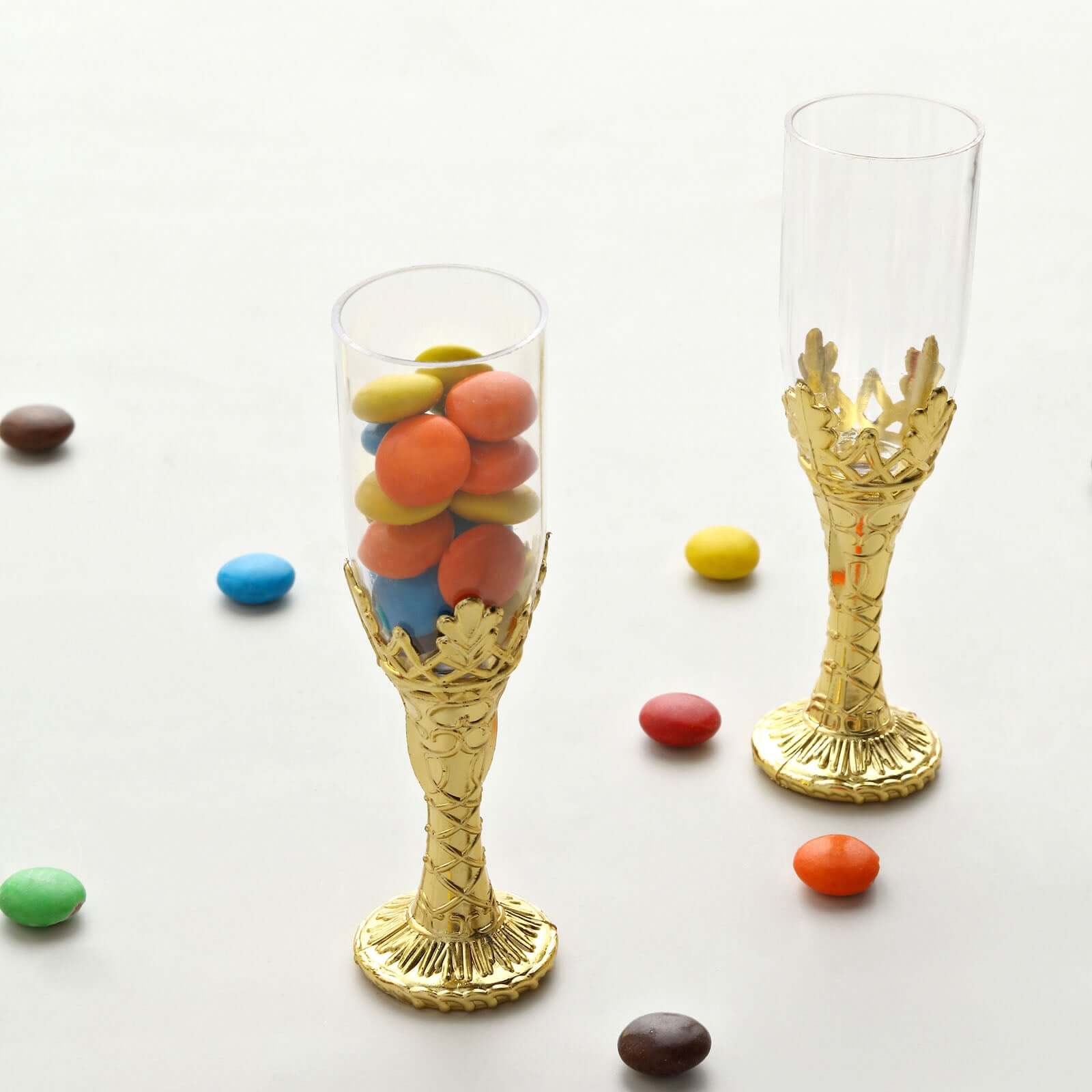 12-Pack Plastic Fillable Mini Candy Container in Champagne Bottle Style Clear Gold - Candy Treat Favor Boxes 4"