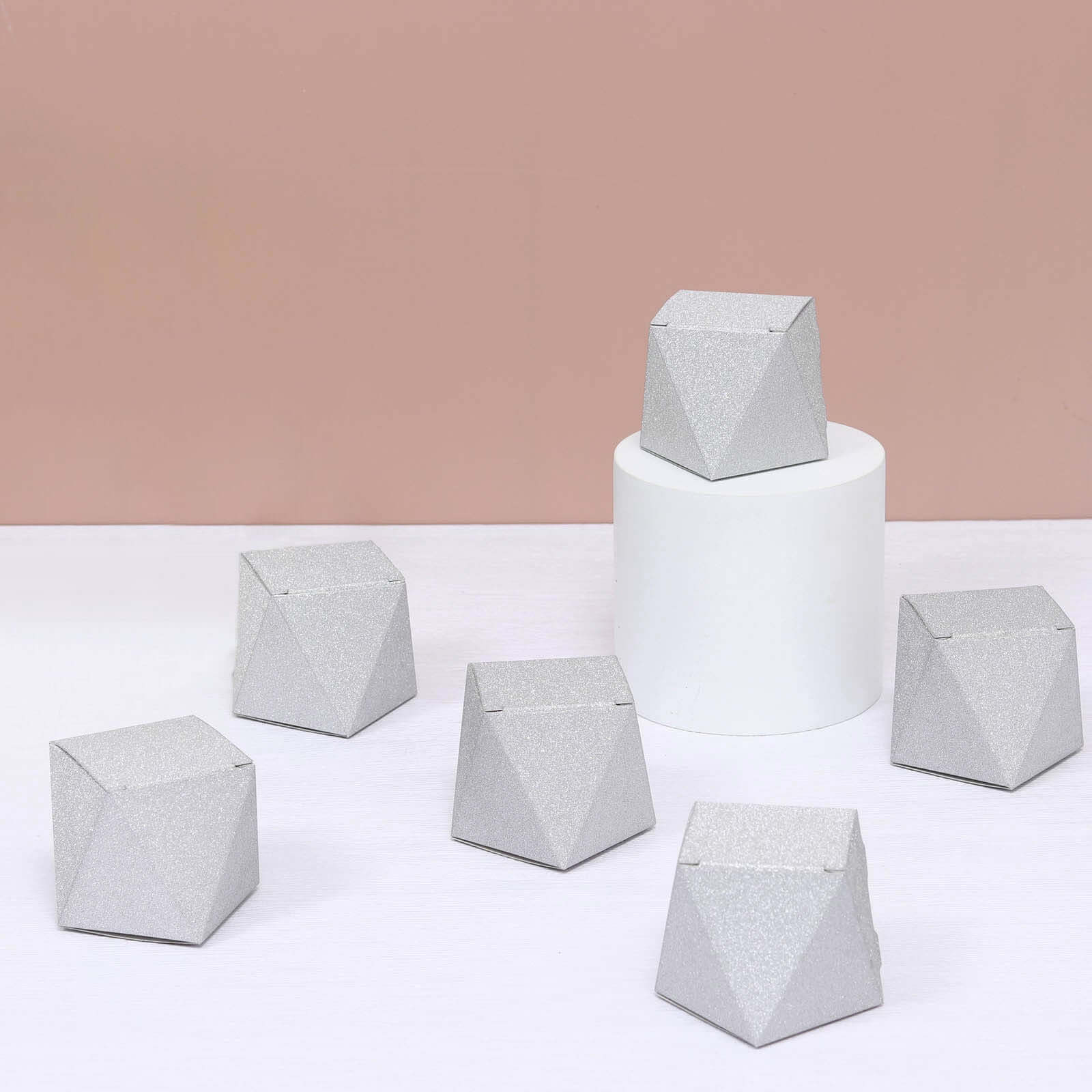 25 Pack 3"x4" DIY Silver Glittered Geometric Wedding Favor Gift Box