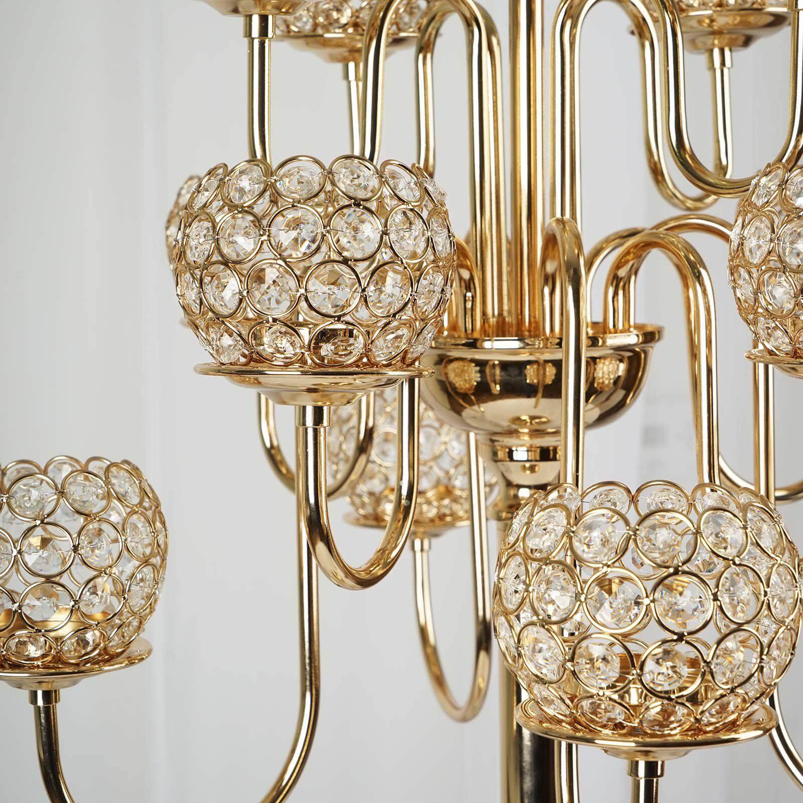 Metal Crystal Beaded Candelabra Gold 13 Arm Design - Table Centerpiece for Events 40"