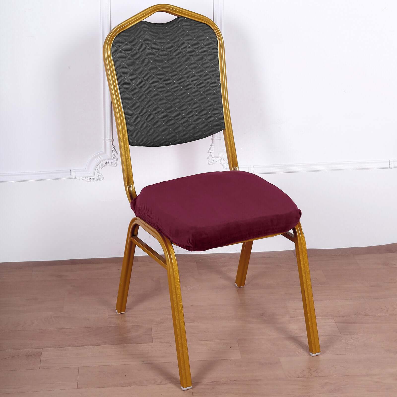 Velvet Chair Cushion Protector Stretch with Tie for Dining Chairs Burgundy - Durable Cover for Formal Gatherings