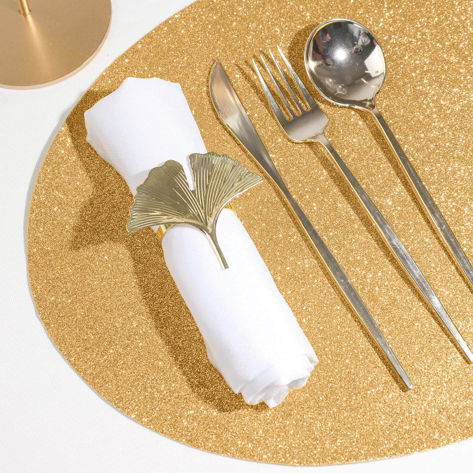 6 Pack Champagne Sparkle Vinyl Placemats, Non Slip Decorative Oval Glitter Table Mat