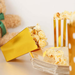 36 Pack 4" White Gold Design Mini Paper Popcorn Boxes, Candy Favor Disposable Bags - Stripe, Polka Dot, Solid Style