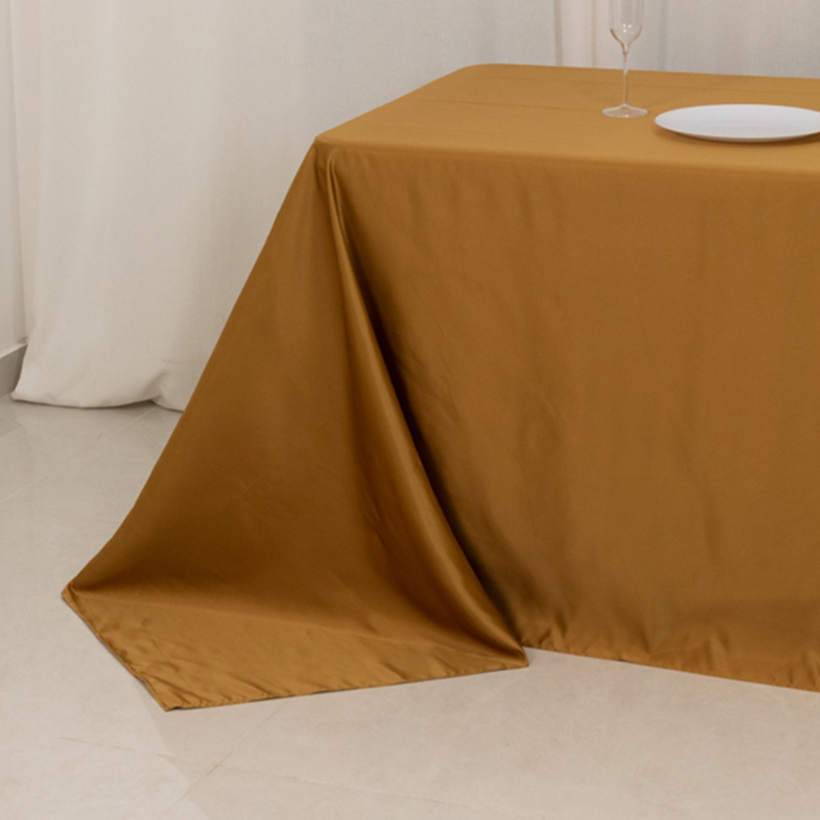 Lamour Satin 90"x156" Rectangle Tablecloth Gold - Luxurious, Soft Seamless Table Cover for Stylish Settings
