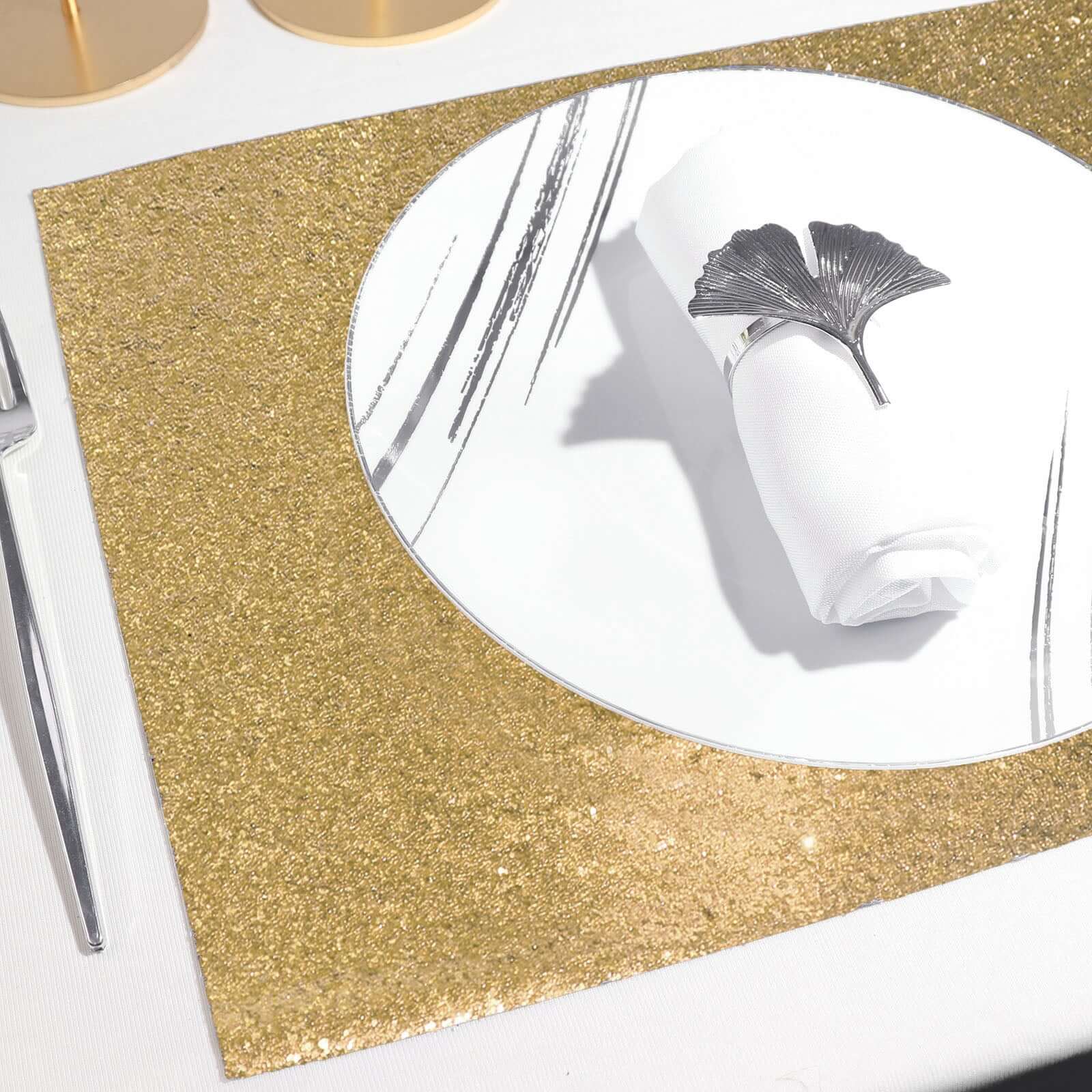 6-Pack Placemats Glitter Design Champagne Sparkle Rectangle - Non-Slip Decorative Dining Table Mats 12"x18"