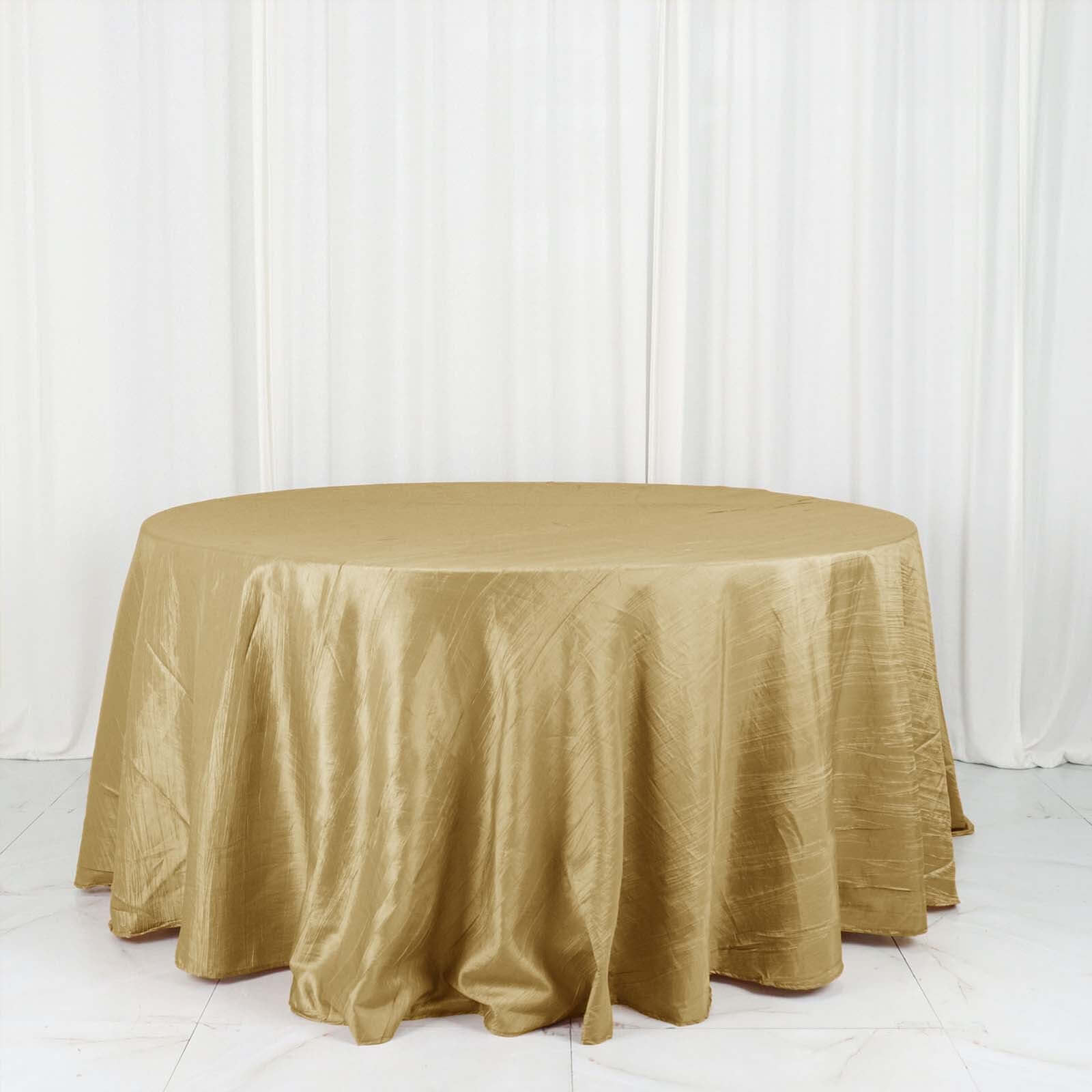 Taffeta 132" Round Tablecloth Gold - Seamless Accordion Crinkle Design for Exquisite Occasions