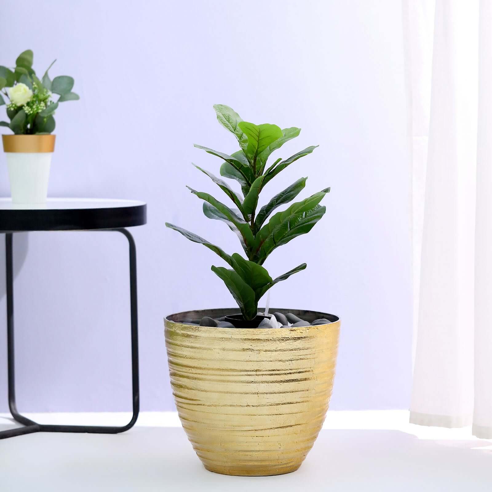 12" Metallic Gold Textured Finish Large Indoor Flower Plant Pot, Decorative Indoor Outdoor Planter