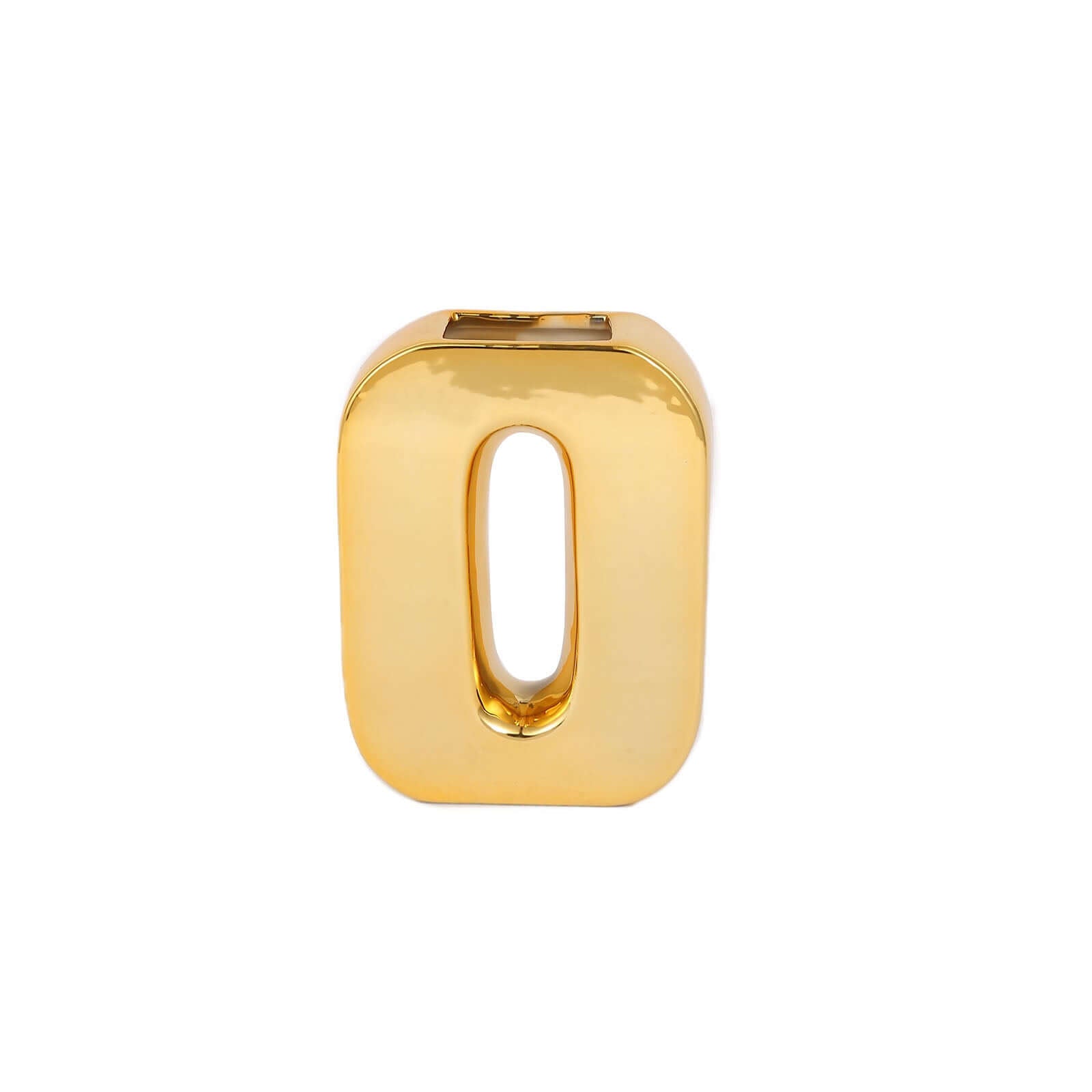 Shiny Ceramic Vase Letter "O" Gold Plated - Chic Bud Planter Pot for Events & Decor 6"