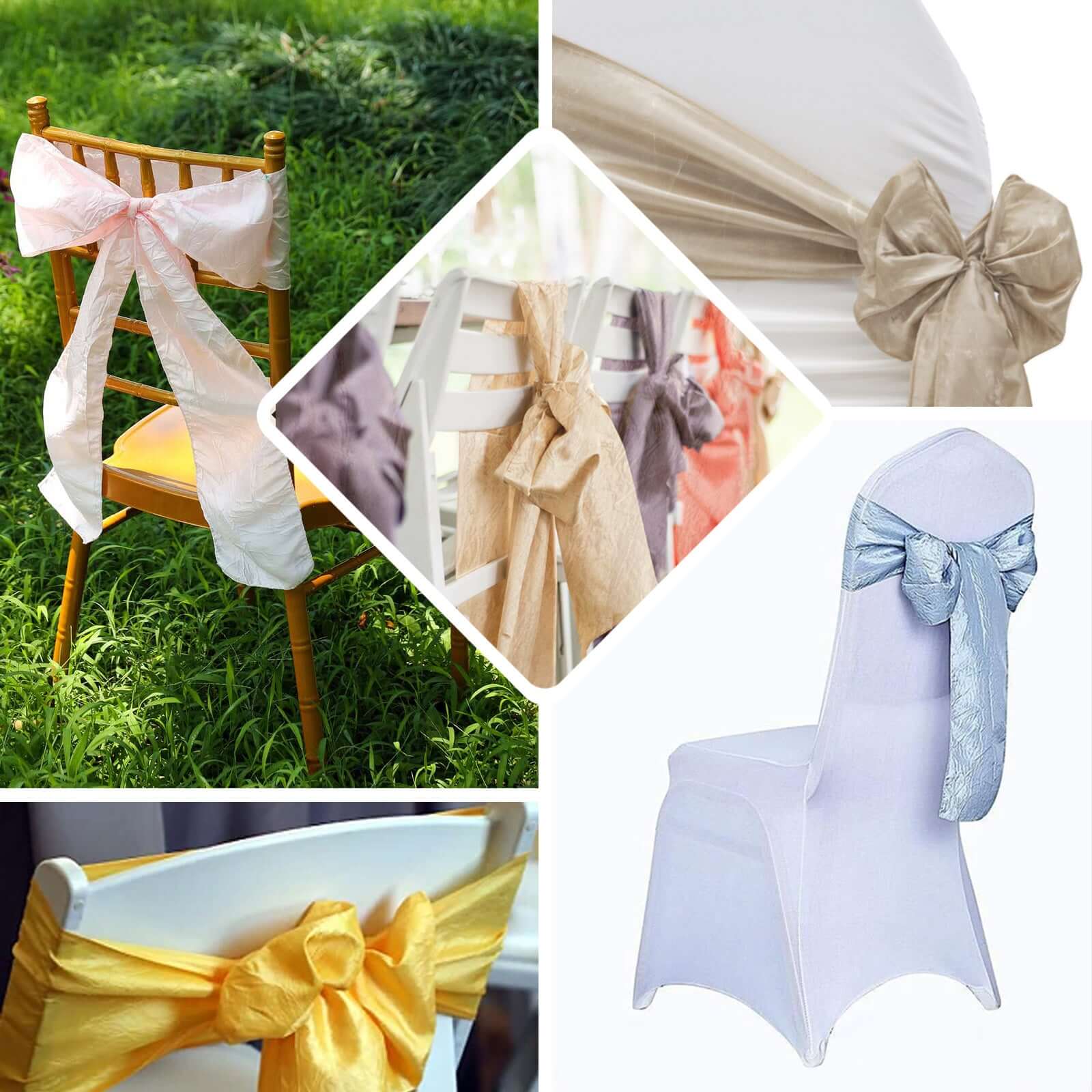 5 Pack Crinkle Taffeta Chair Sashes with Crushed Metallic Finish Coral - Stunning Event Chair Decor 6"x106"