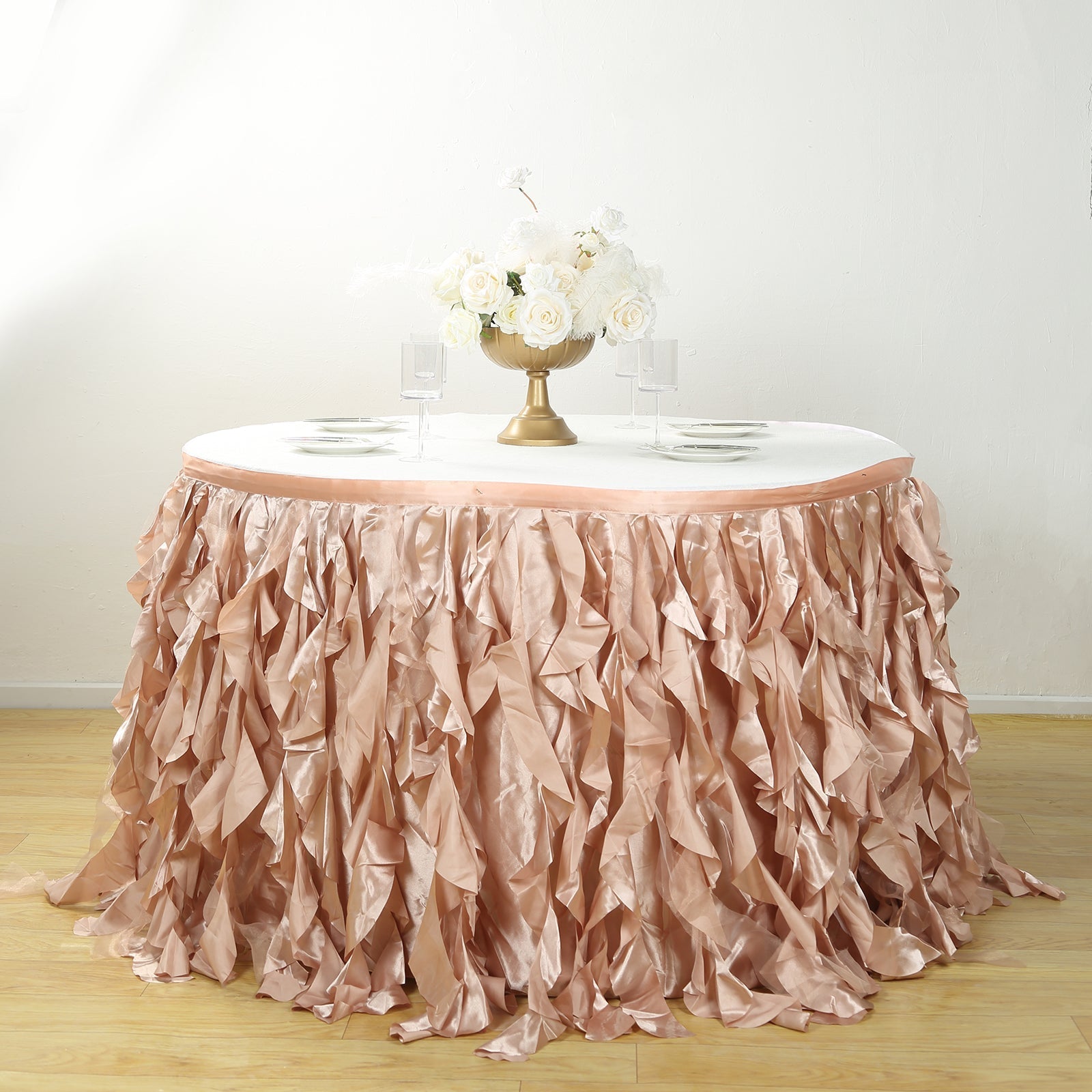 Taffeta 14ft Table Skirt Nude - Cascading Curly Willow Style Table Cover