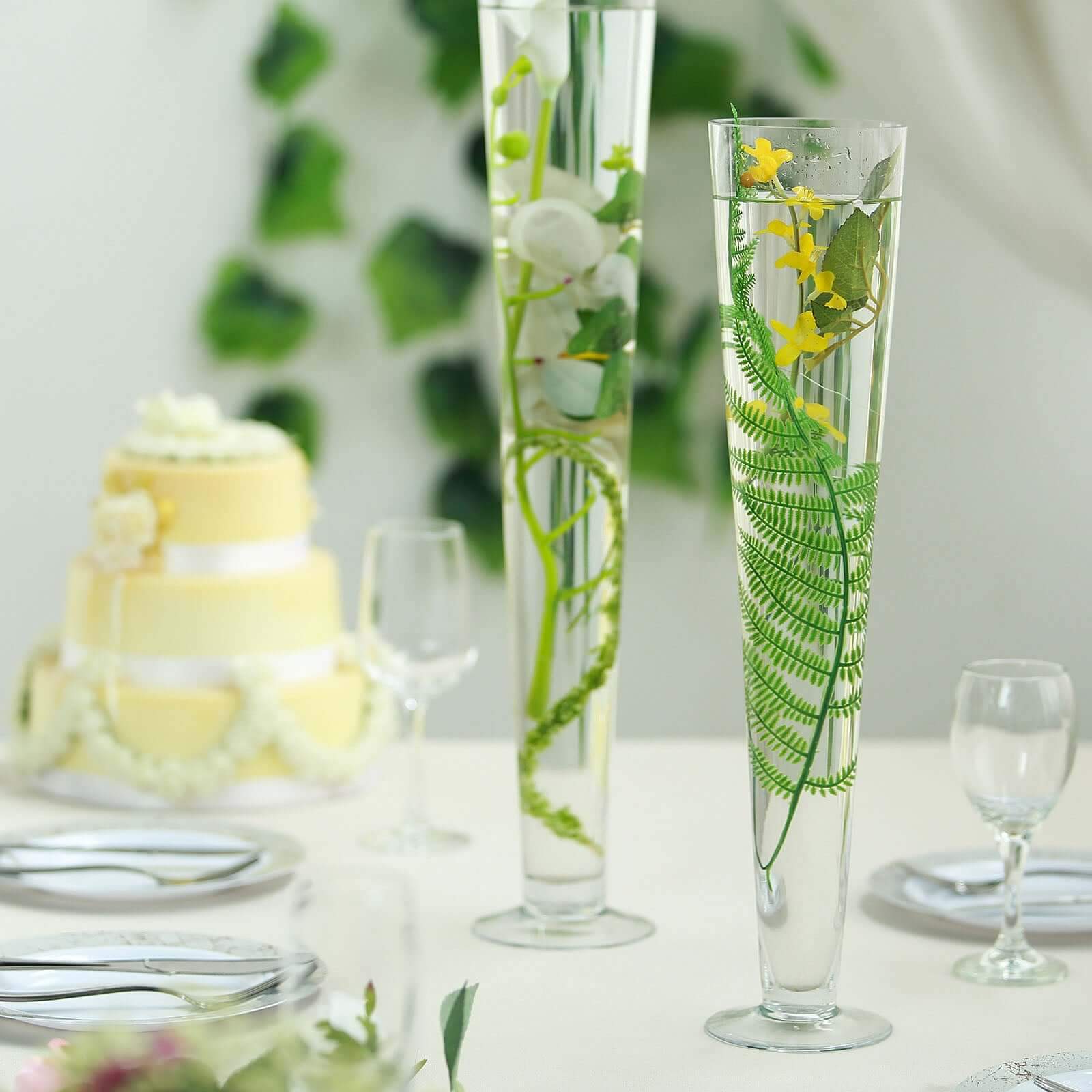 12-Pack Glass Trumpet Vases Clear - Durable Design for Upscale Event Displays 20"