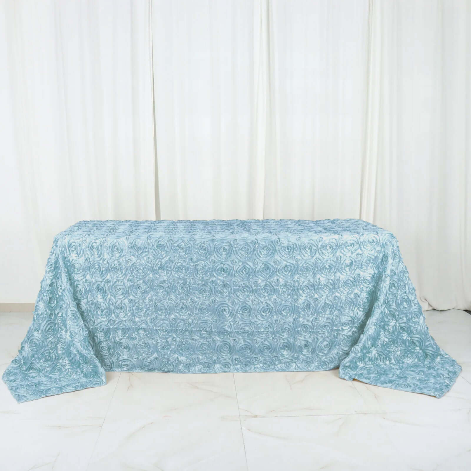 Satin 90"x132" Rectangle Tablecloth Light Blue - Grandiose 3D Rosette Seamless Table Cover
