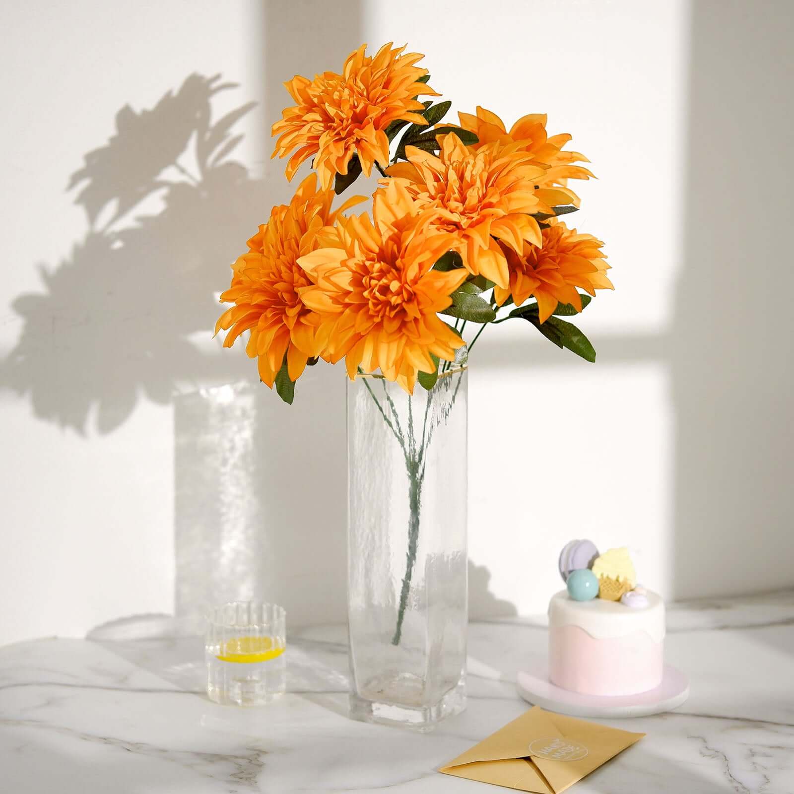 2 Bouquets 20" Orange Artificial Silk Dahlia Flower Spray Bushes