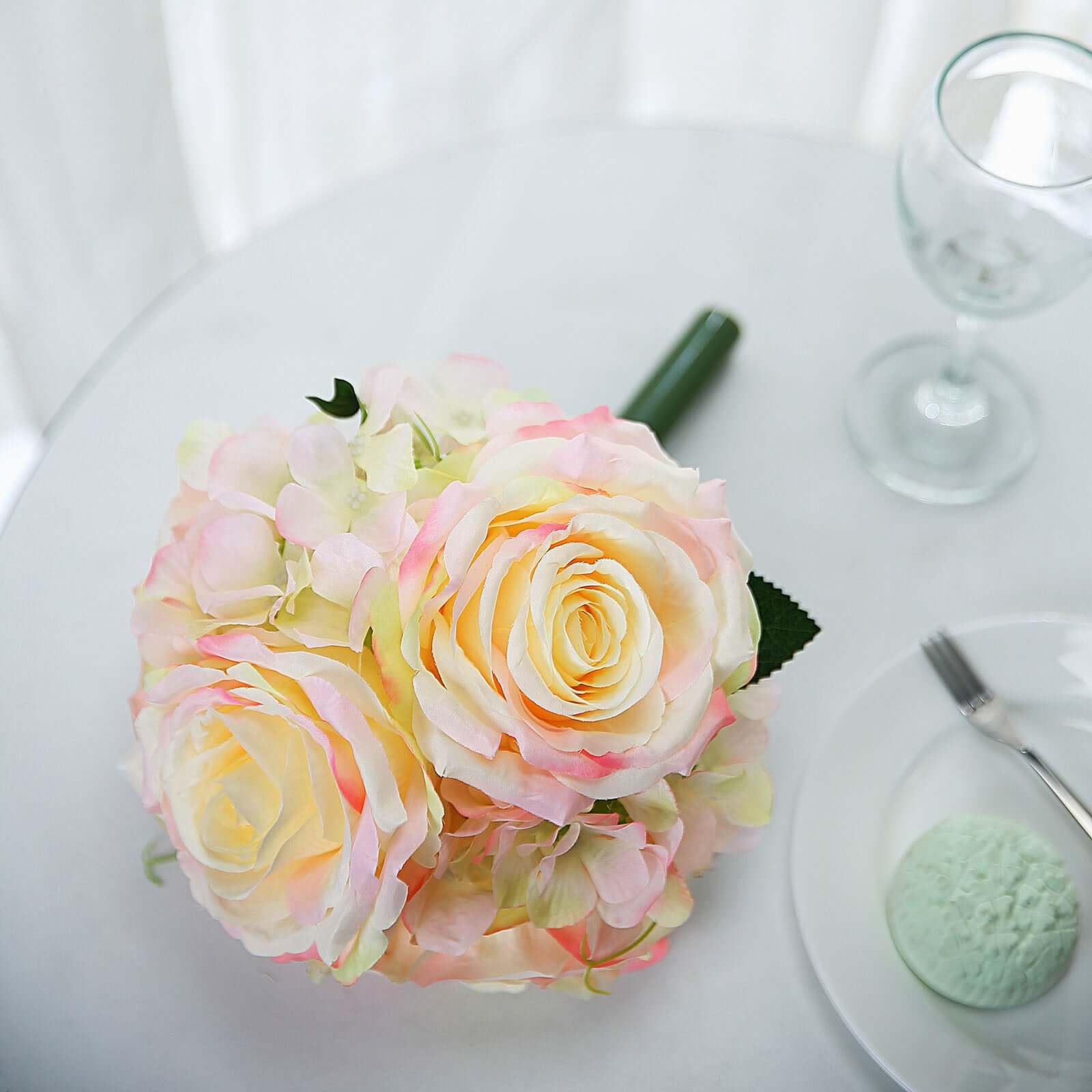 2 Bushes Pink Artificial Silk Rose and Hydrangea Flower Bouquets