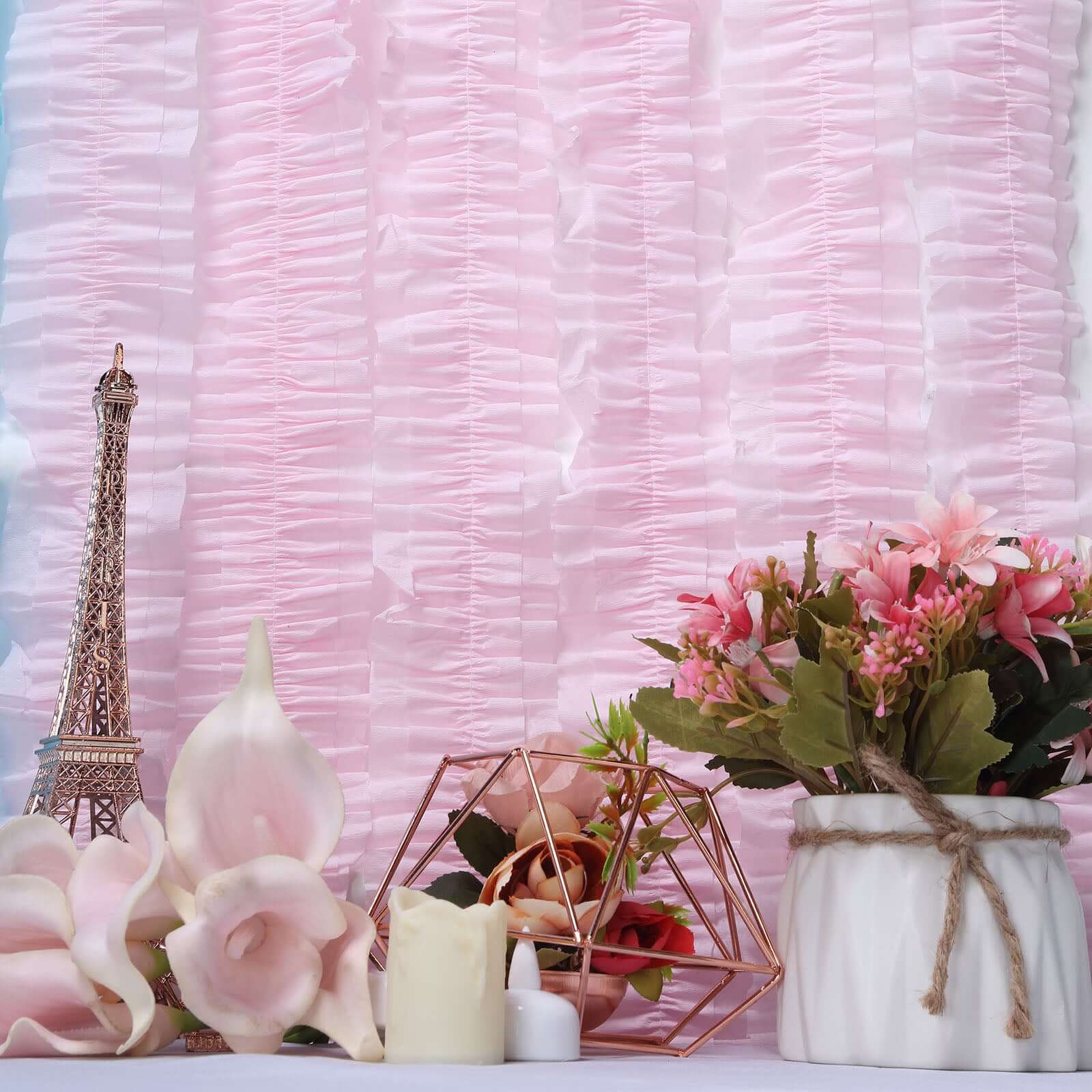 3 Pack 28ft Blush Ruffled Paper Streamer Rolls, Crepe Tissue Party Decorations