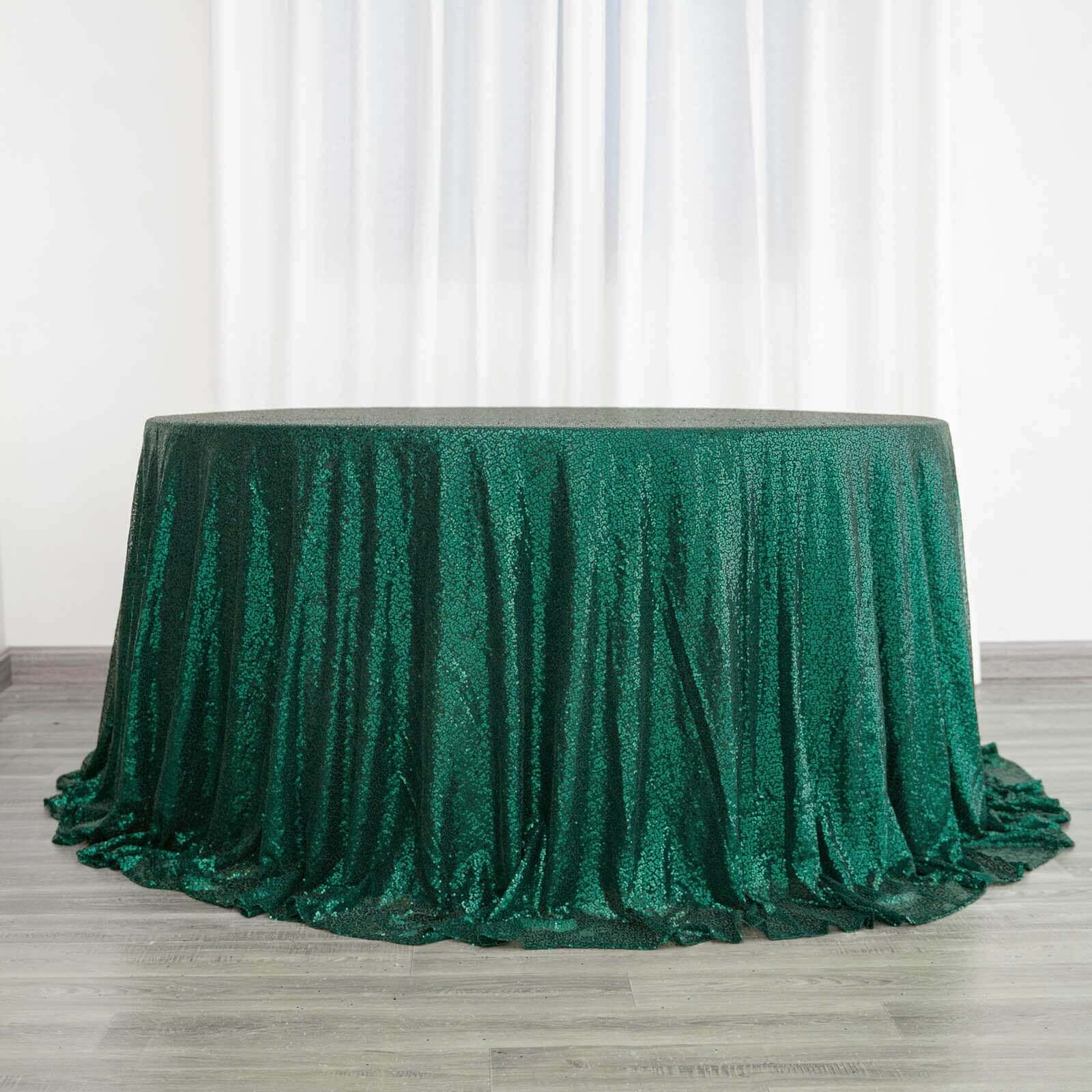 Sequin 132" Round Tablecloth Hunter Emerald Green - Seamless Dazzling Table Cover