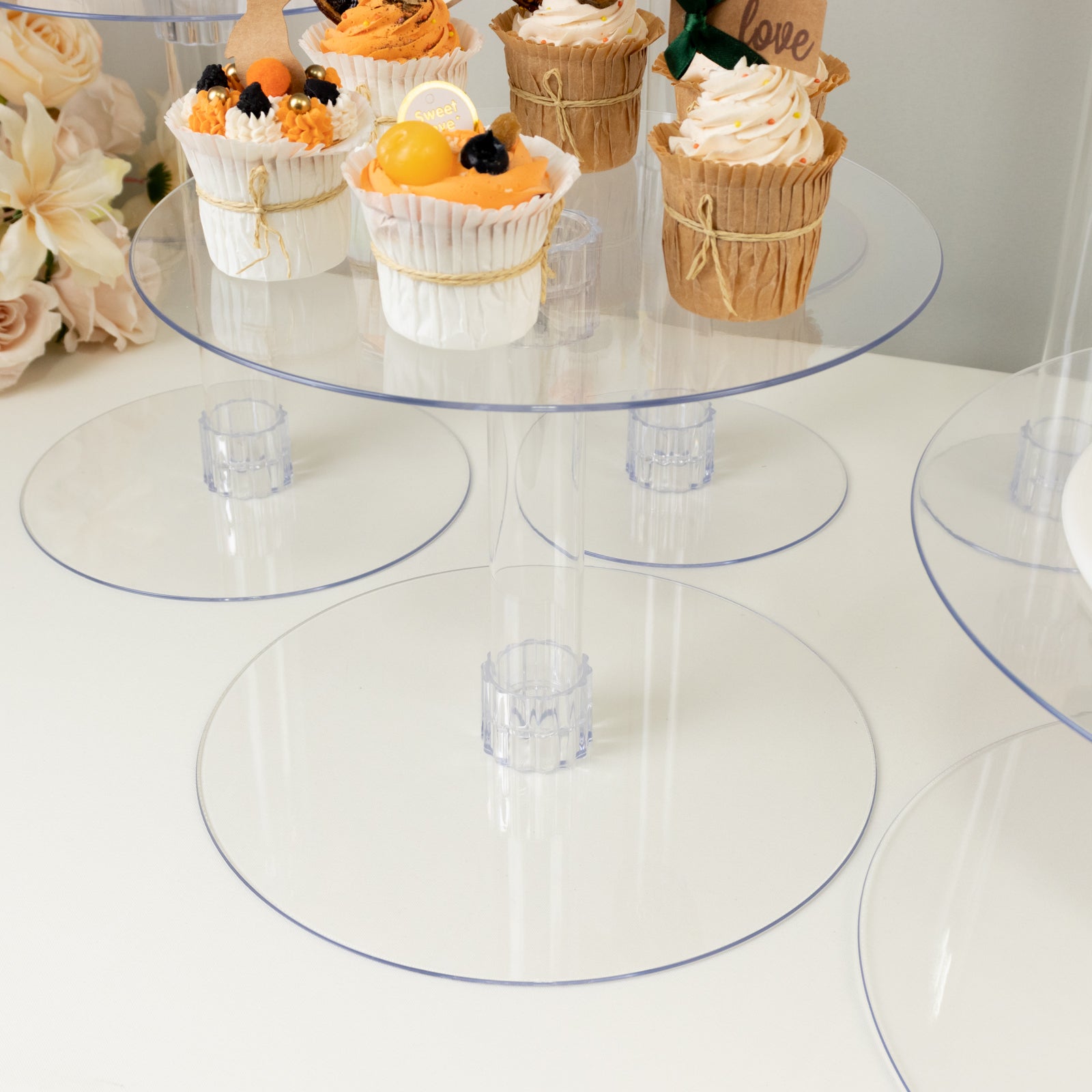 8-Tier Acrylic Cake Stand Set Clear - Sturdy & Lightweight Cupcake Holder Dessert Pedestal Centerpiece Risers in Assorted Sizes for Modern Minimalist Buffet Party Tables